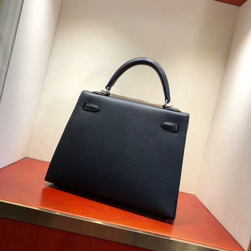 [TOP] HERMES Kelly Epsom Leather 25cm - Black & SHW