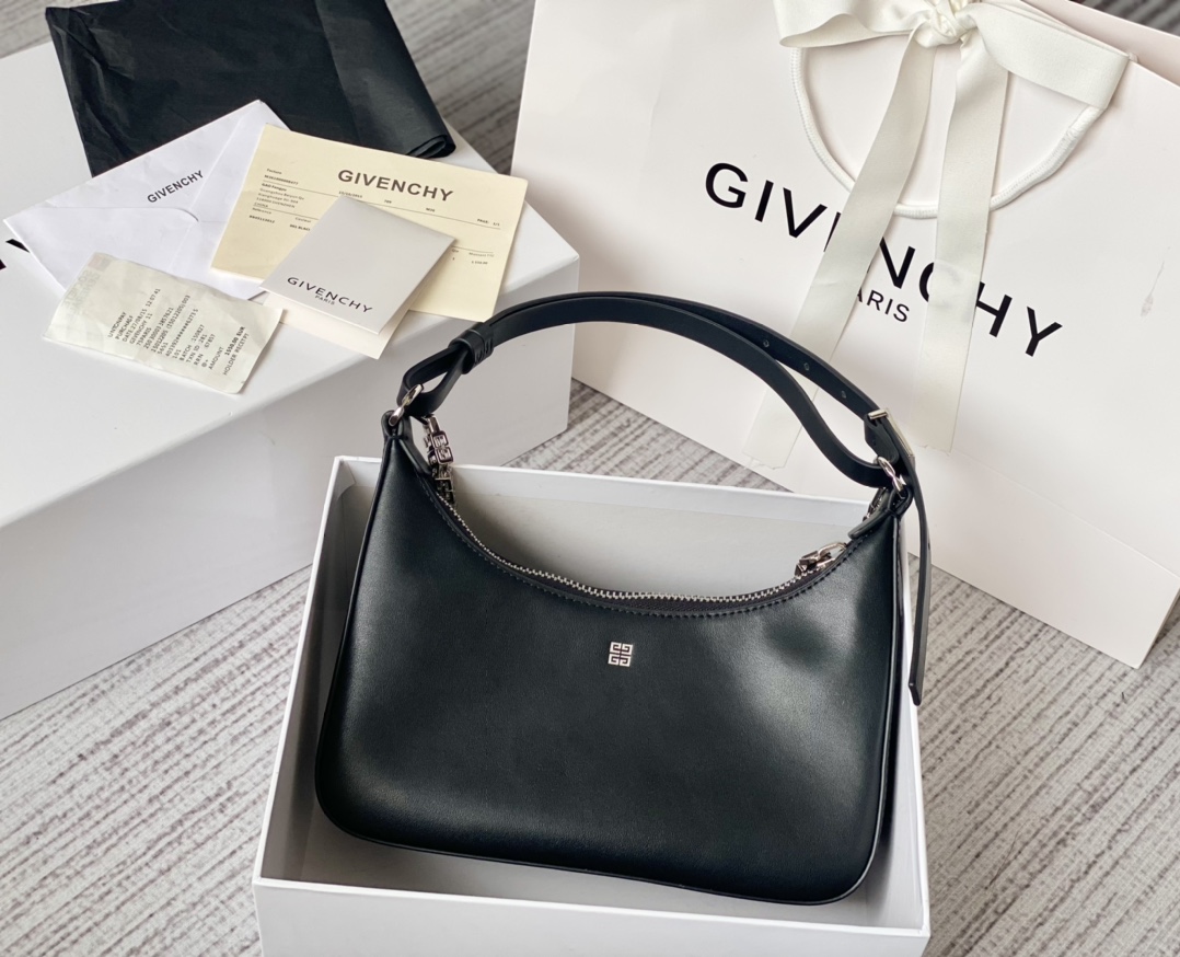 [Top] GIVENCHY Moon Cut Underarm Bag 25*7*12cm/30*8*20cm - Black