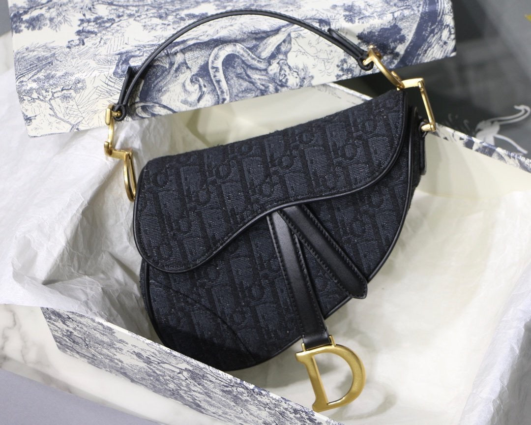 [TOP] Christian Dior Saddle Bag Black  Oblique Jacquard