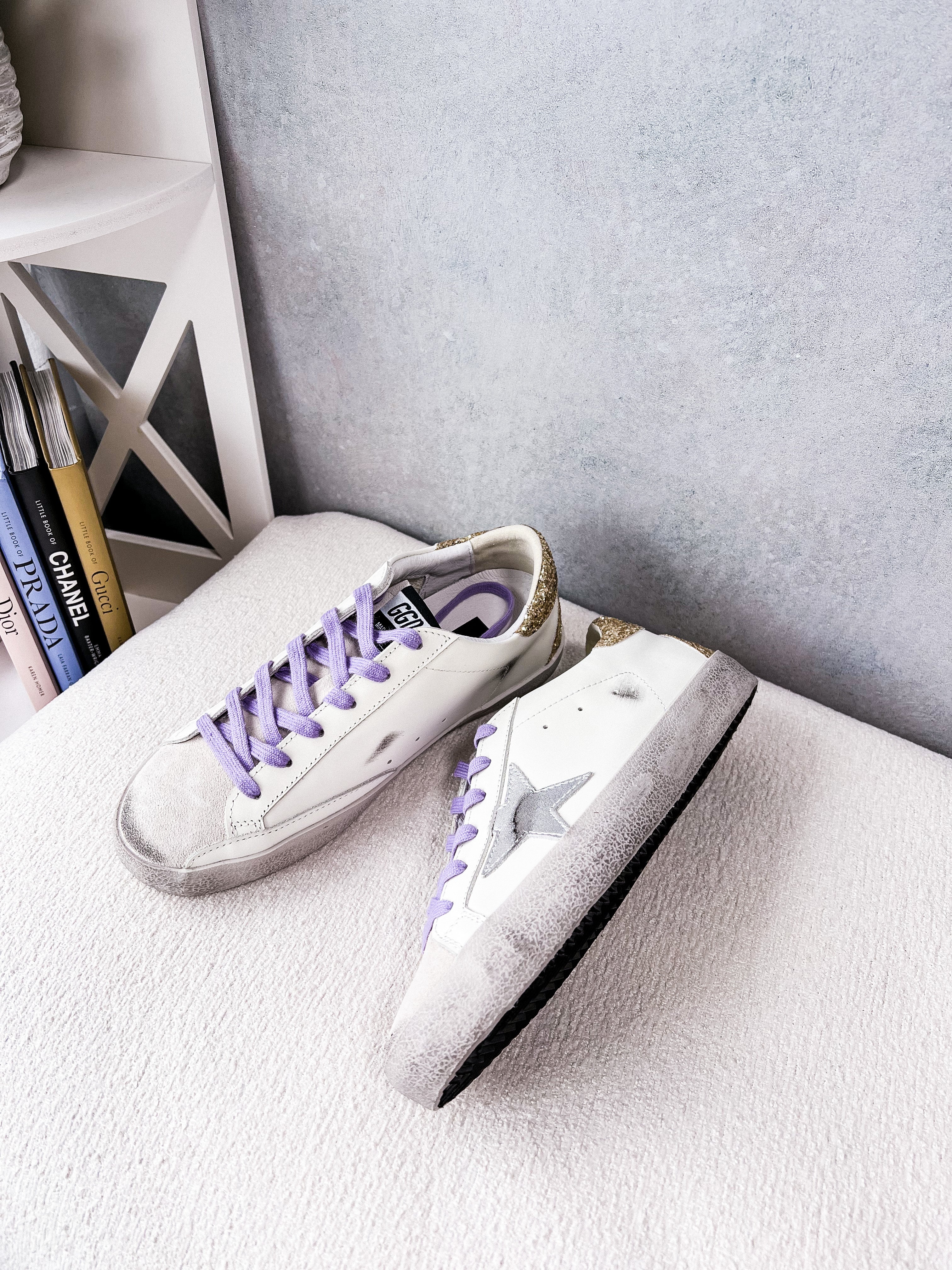 [TOP] GGDB Low Top Sneakers - White, Purple and Golden Glitter