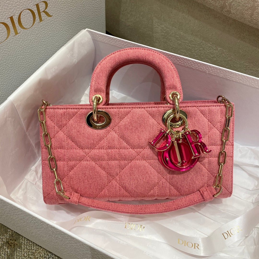 [TOP] Christian Dior Lady D-Joy Bag Cannage Denim - Pink