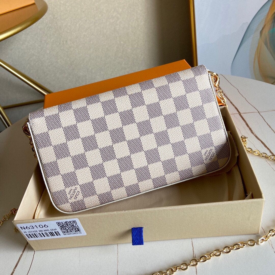 [TOP] Louis Vuitton LV £V Felicie Pochette Damier Azur 21X12X3cm - Pink