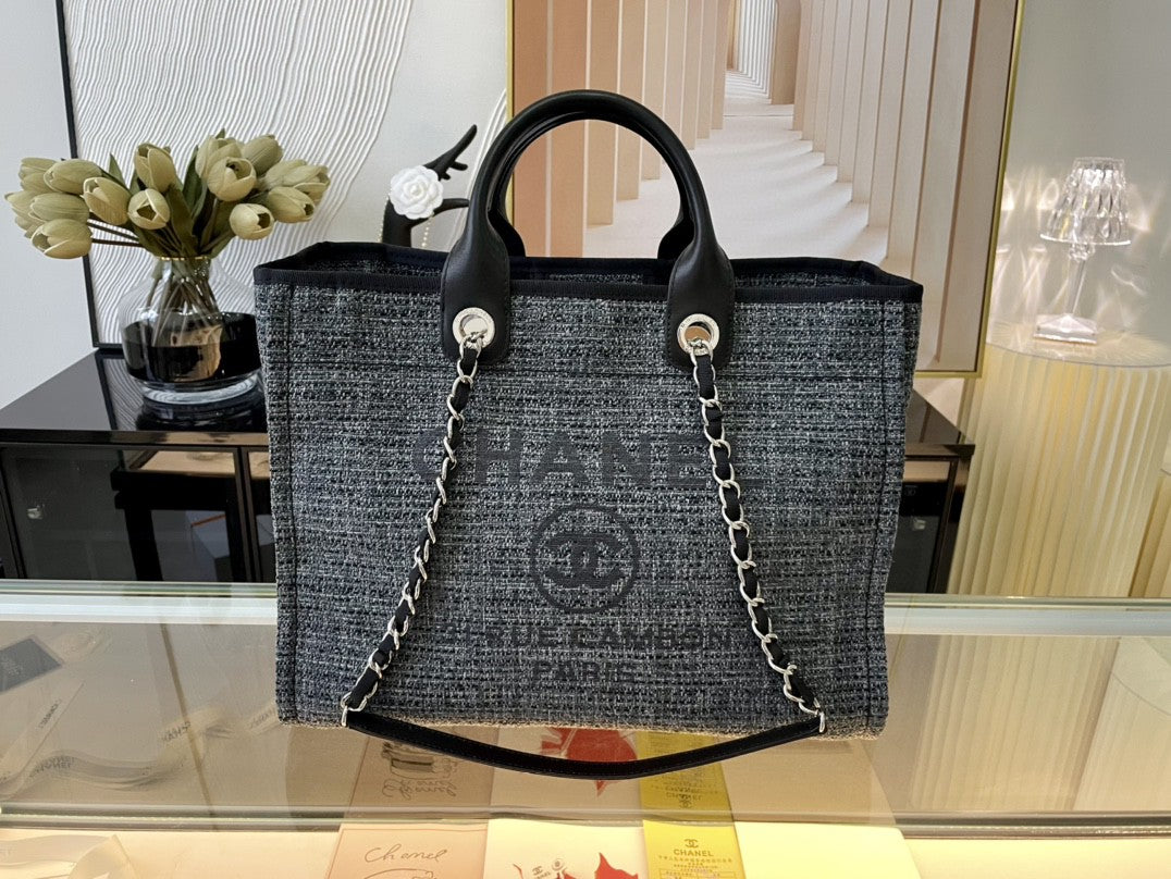 [TOP] CHANEL Deauville Top Handle Tote 39×30×22cm - Charcoal