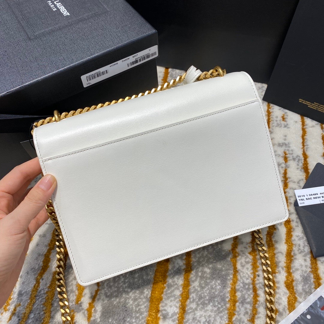 [TOP] Yves Saint Laurent YSL Sunset Metallic Small Bag - White GHW