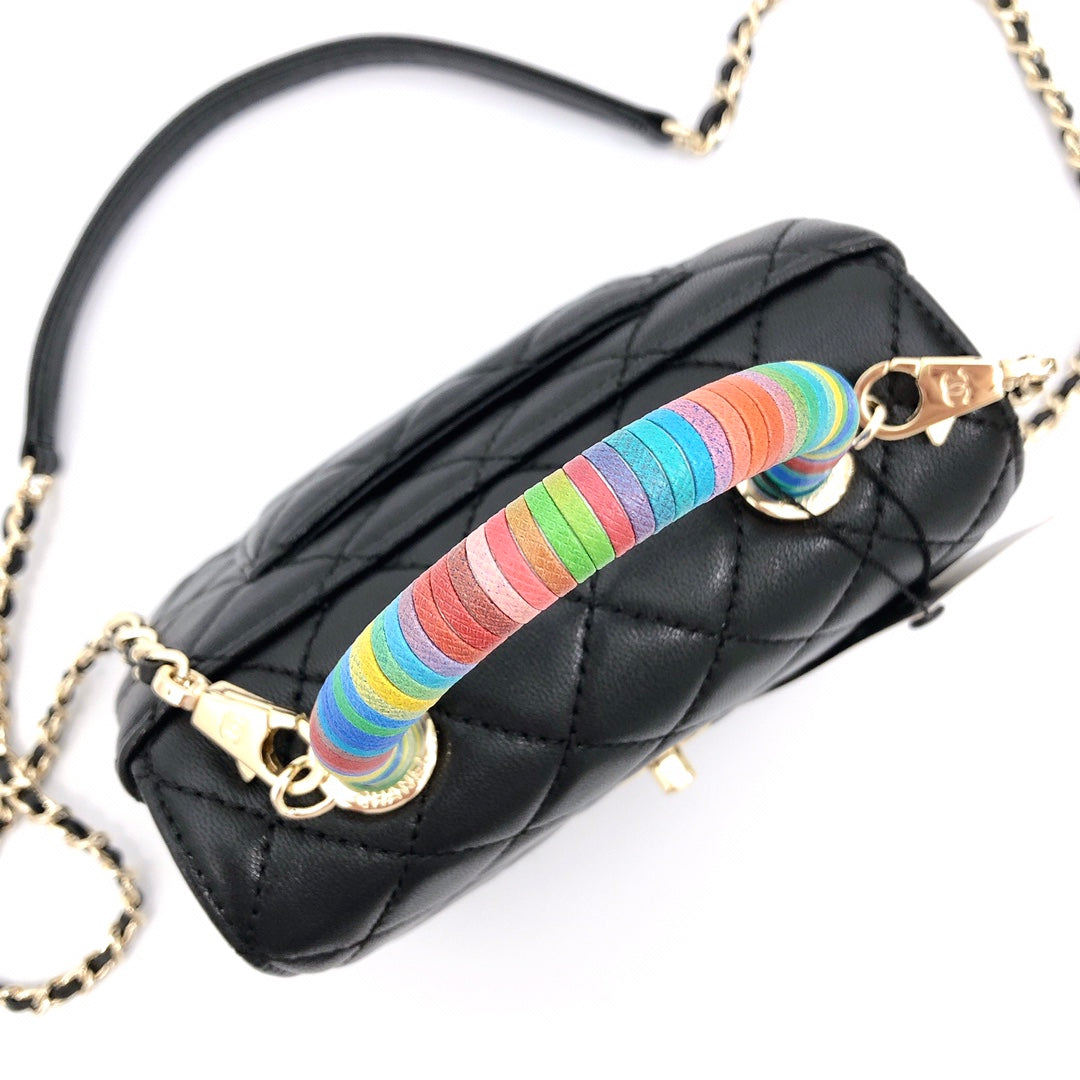 [TOP] CHANEL Coco Handle Bag Rainbow Top Small 19cm - Black & GHW