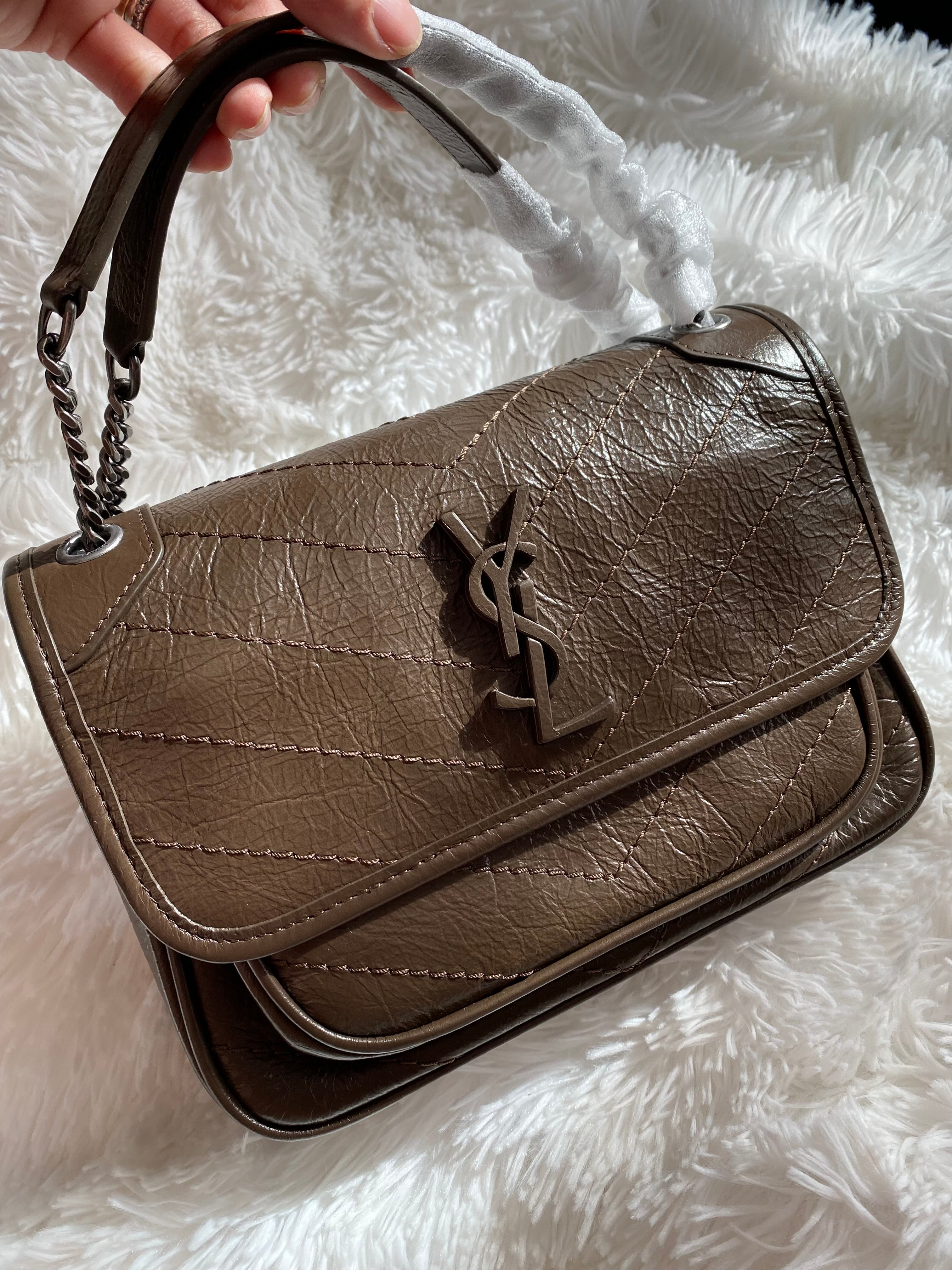 [TOP] Yves Saint Laurent YSL Nikki Small Bag Wrinkle Leather - Dark Green