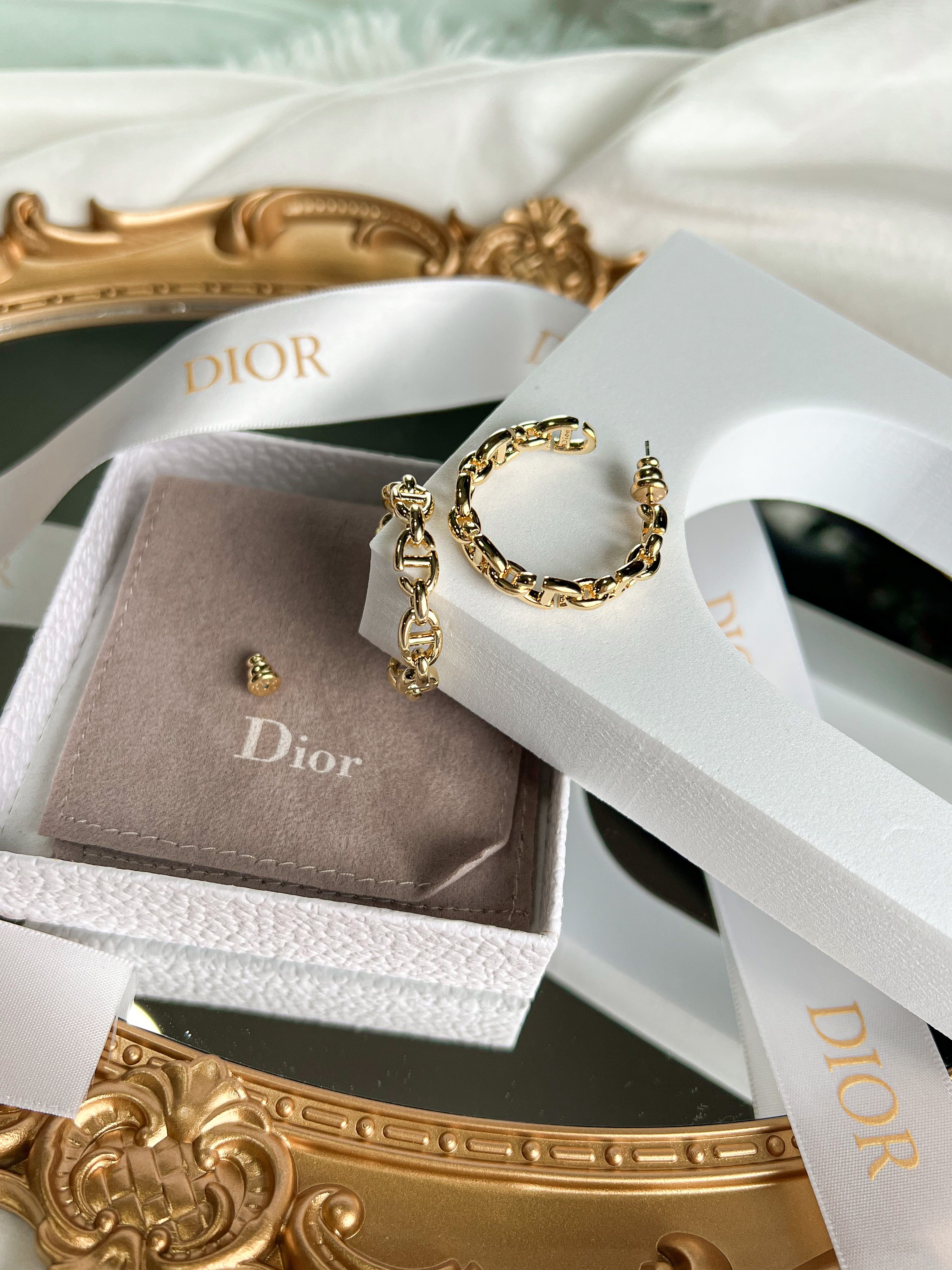 [TOP] Christian Dior Navy Hoops Earrings - Gold