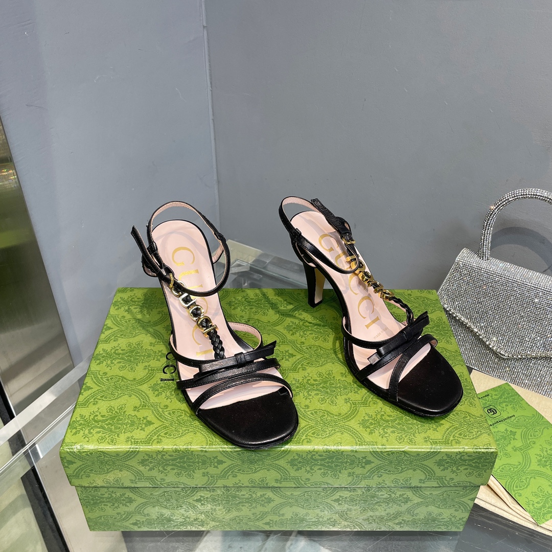 [TOP] GUCCI Woven Braid   Metal Buckle Sandals - Black