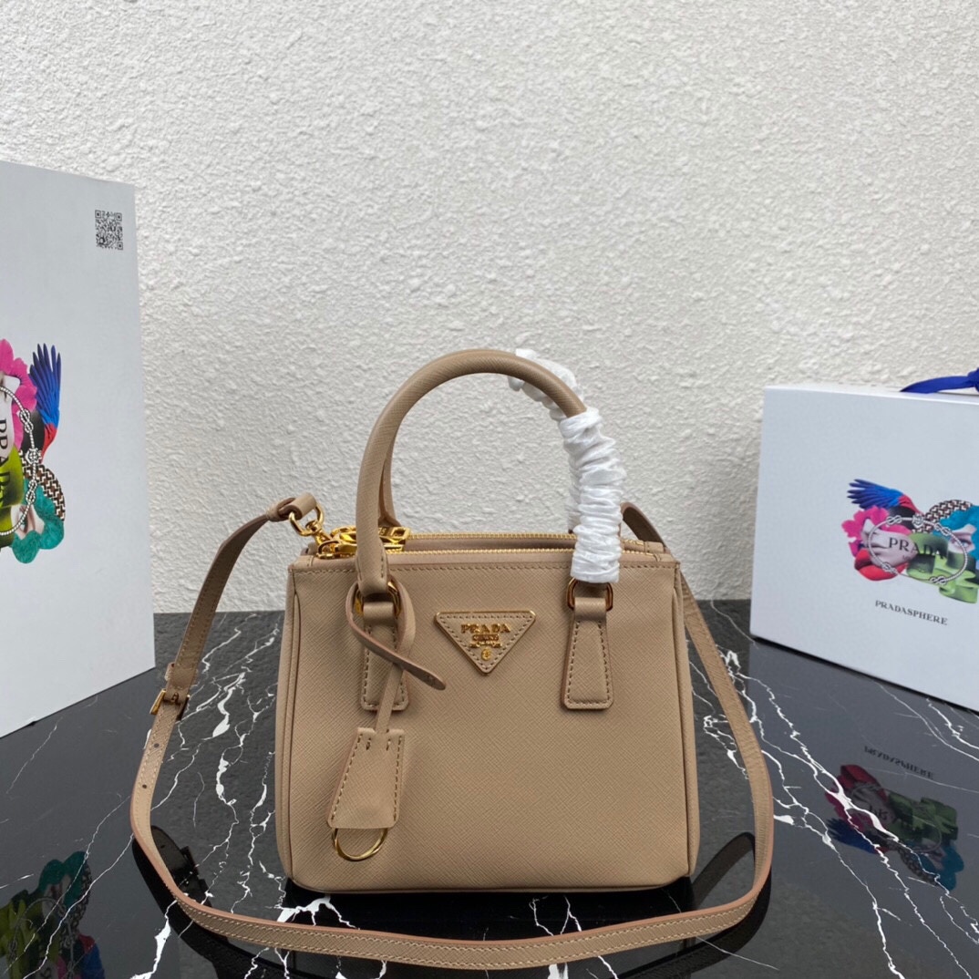 [TOP] PRADA Galleria Mini Saffiano Bag 20x15x9.5cm - Brown