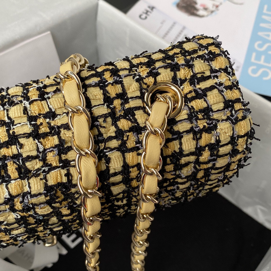 [TOP] CHANEL Classic Flap Bag Tweed Medium 25.5cm - Yellow &  GHW