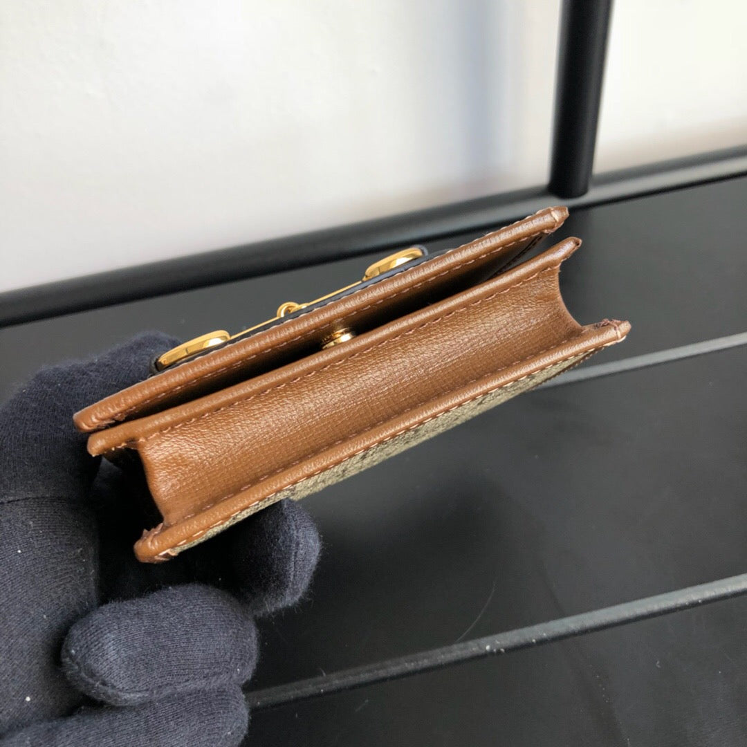 [TOP] GUCCI G*G Horsebit Compact Folding Wallet - Brown