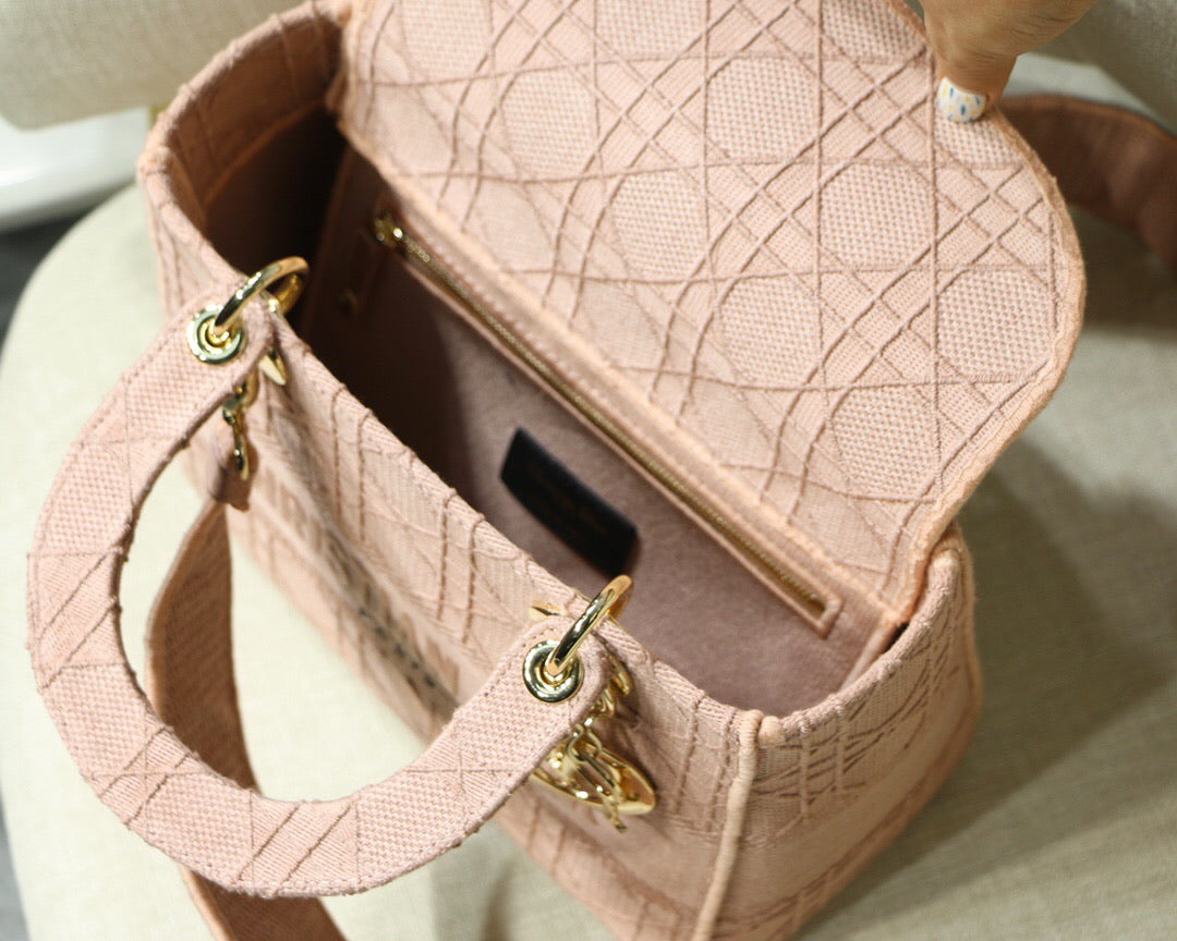 [TOP] Christian Dior Lady D-LITE Bag Cannage Embroidery - PINK