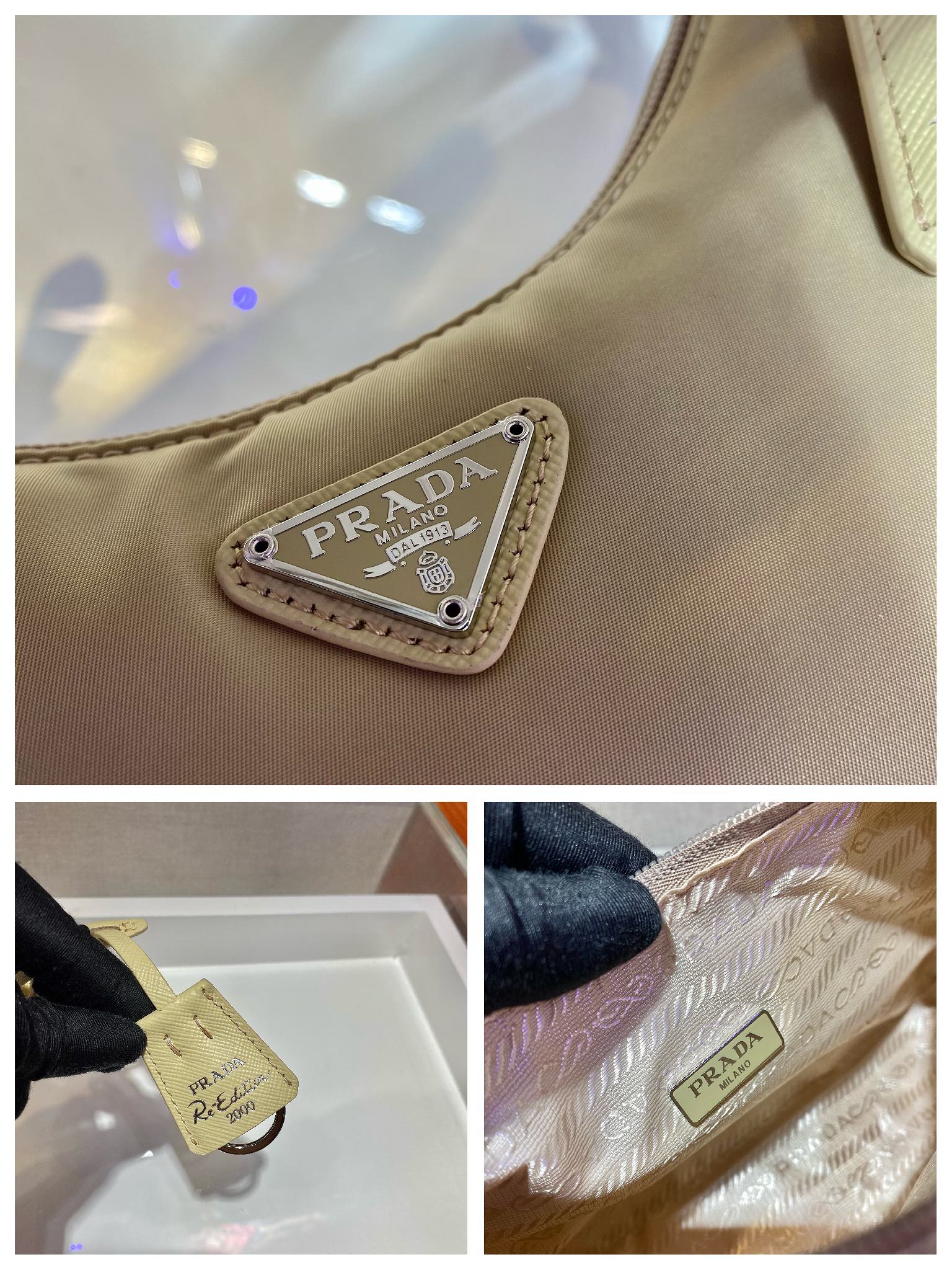 [TOP] PRADA Re-Edition Bag Hobo Nylon - Desert Beige