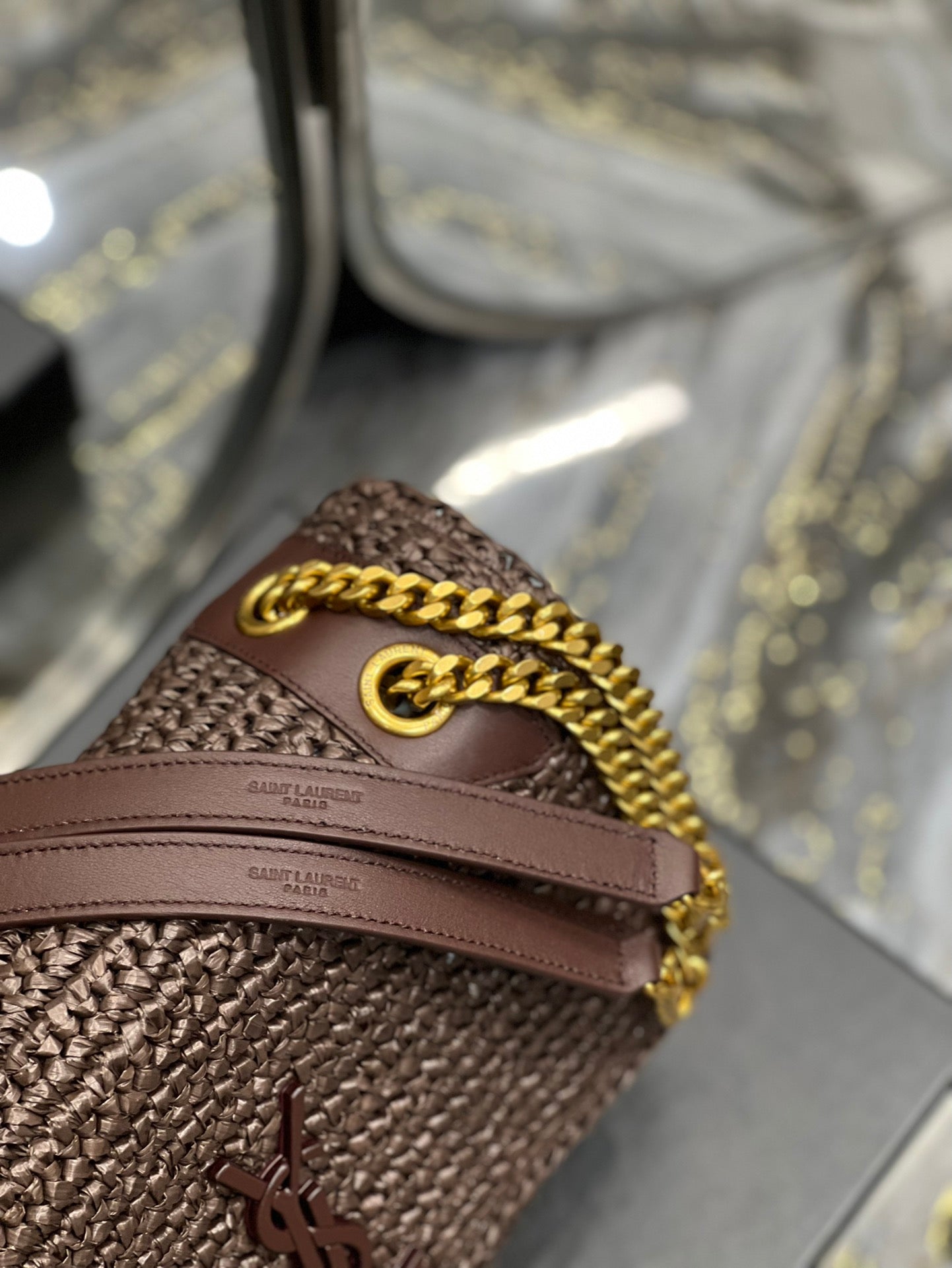 [TOP] Yves Saint Laurent YSL Niki Medium Raffia Bag - Brown