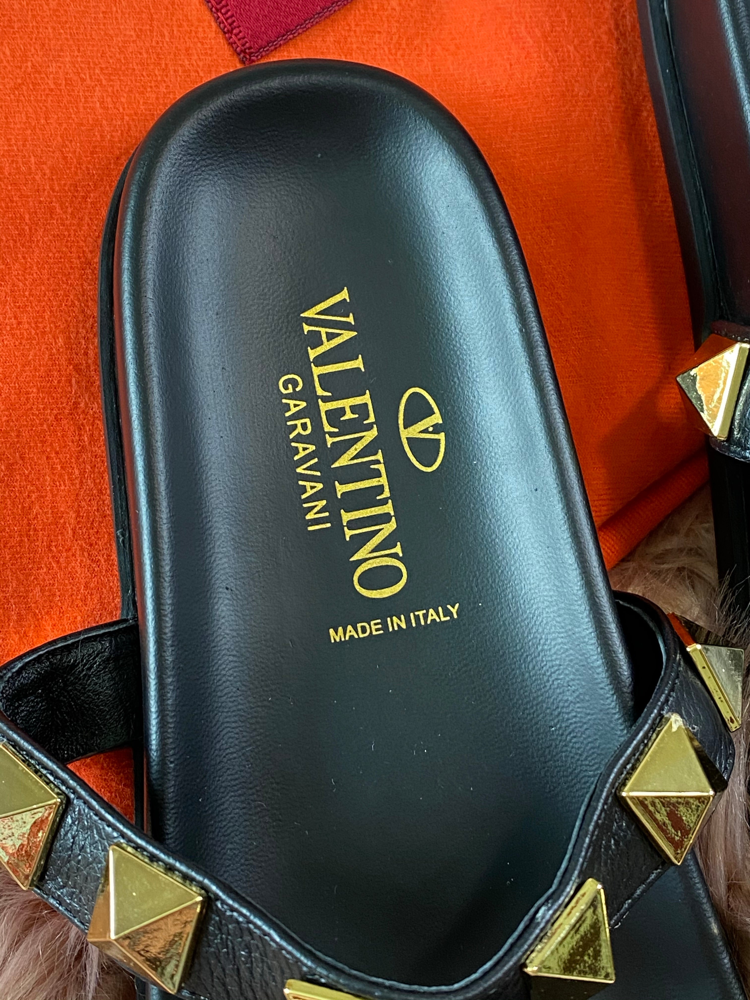 [TOP] VALENTINO 2 Band Rock Studs Slides - Black