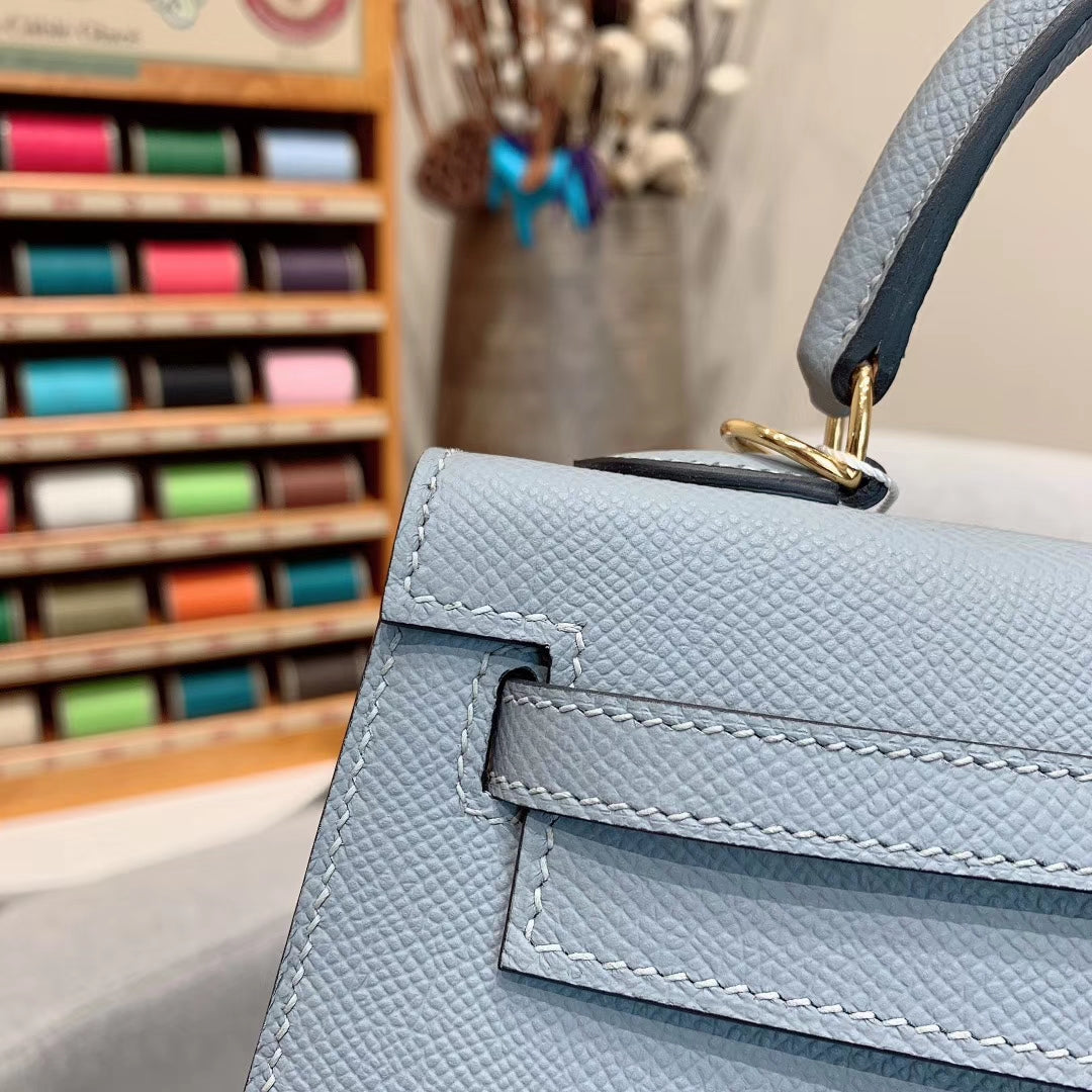 [TOP] HERMES Kelly Epsom Leather 25cm - Blue & GHW
