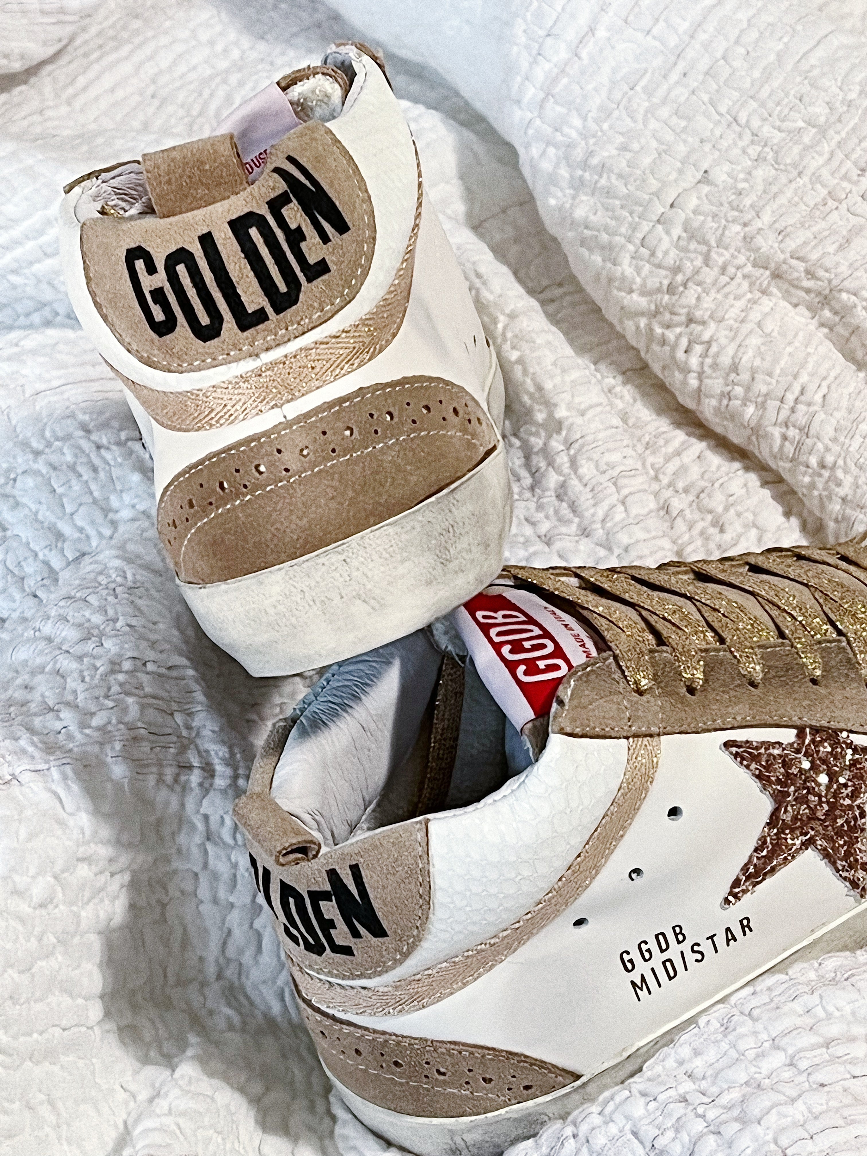 [TOP] GGDB High Top Sneakers - Gold and White Croc