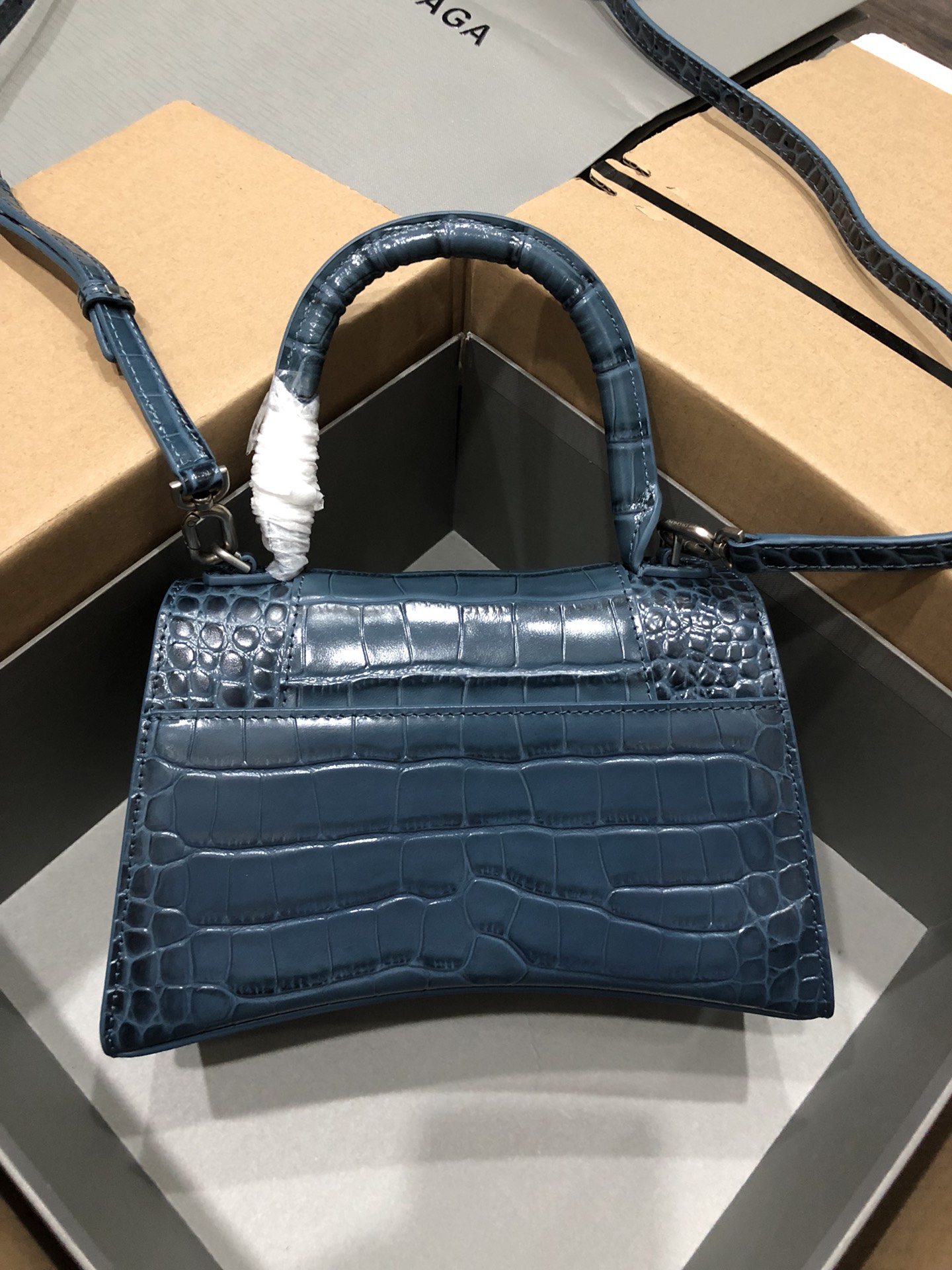 [TOP] BALENCIAGA Crocodile-Print Hourglass Bag 19/23cm - Blue