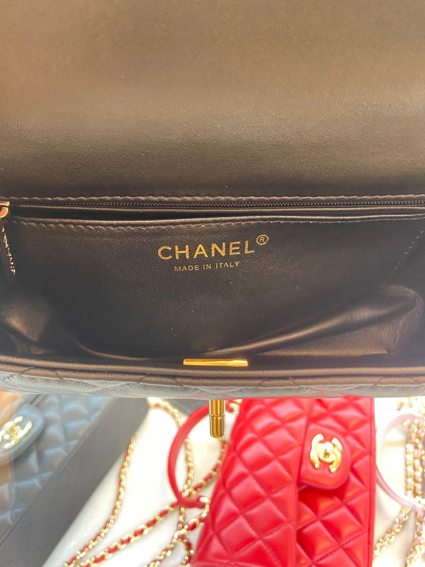 [TOP] CHANEL Classic Flab Bag Lambskin Mini 20cm With Handle - Black & GHW