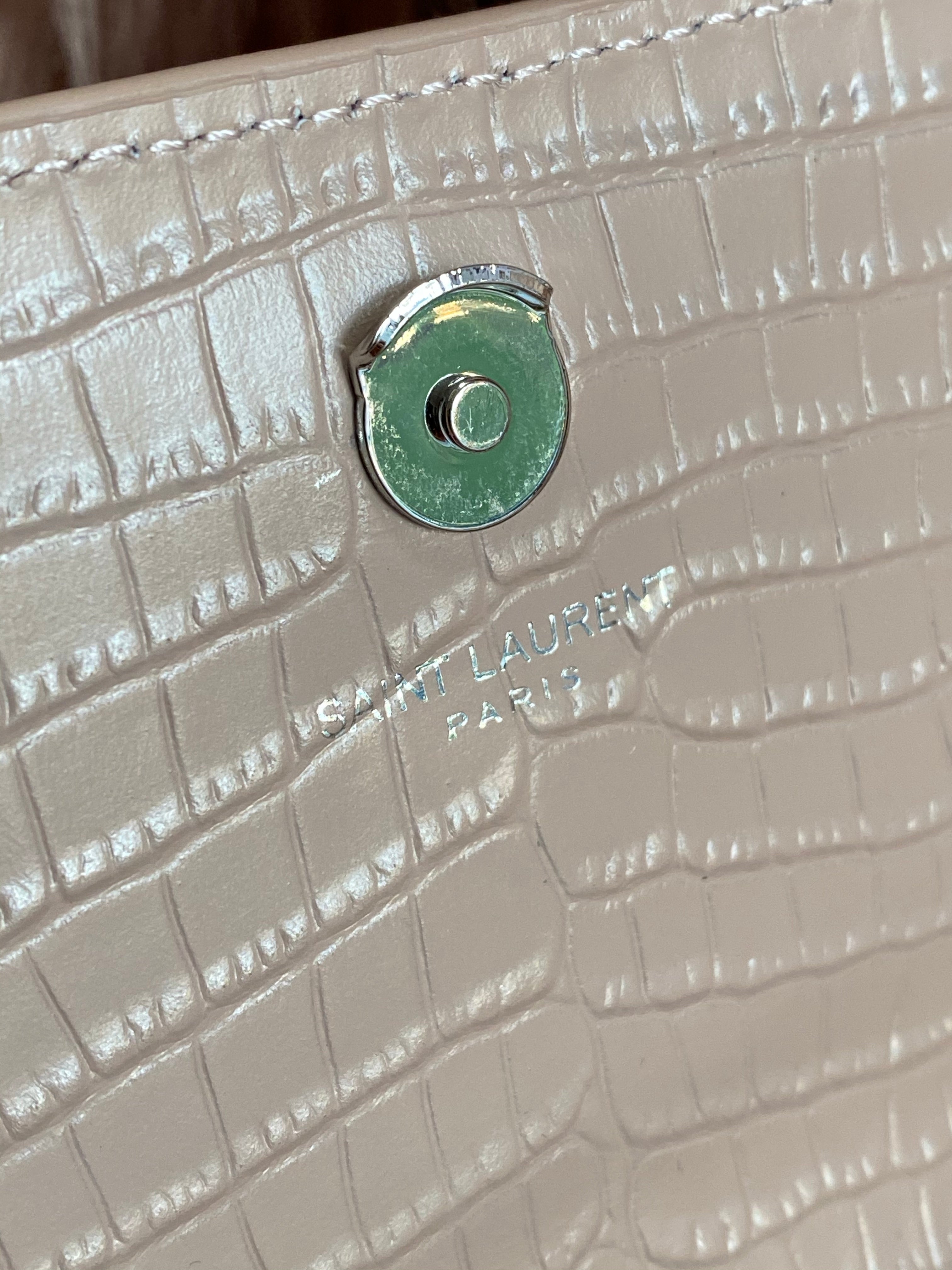 [TOP] Yves Saint Laurent YSL Pink Mini Monogram Sunset Croc Embossed Leather Shoulder Bag