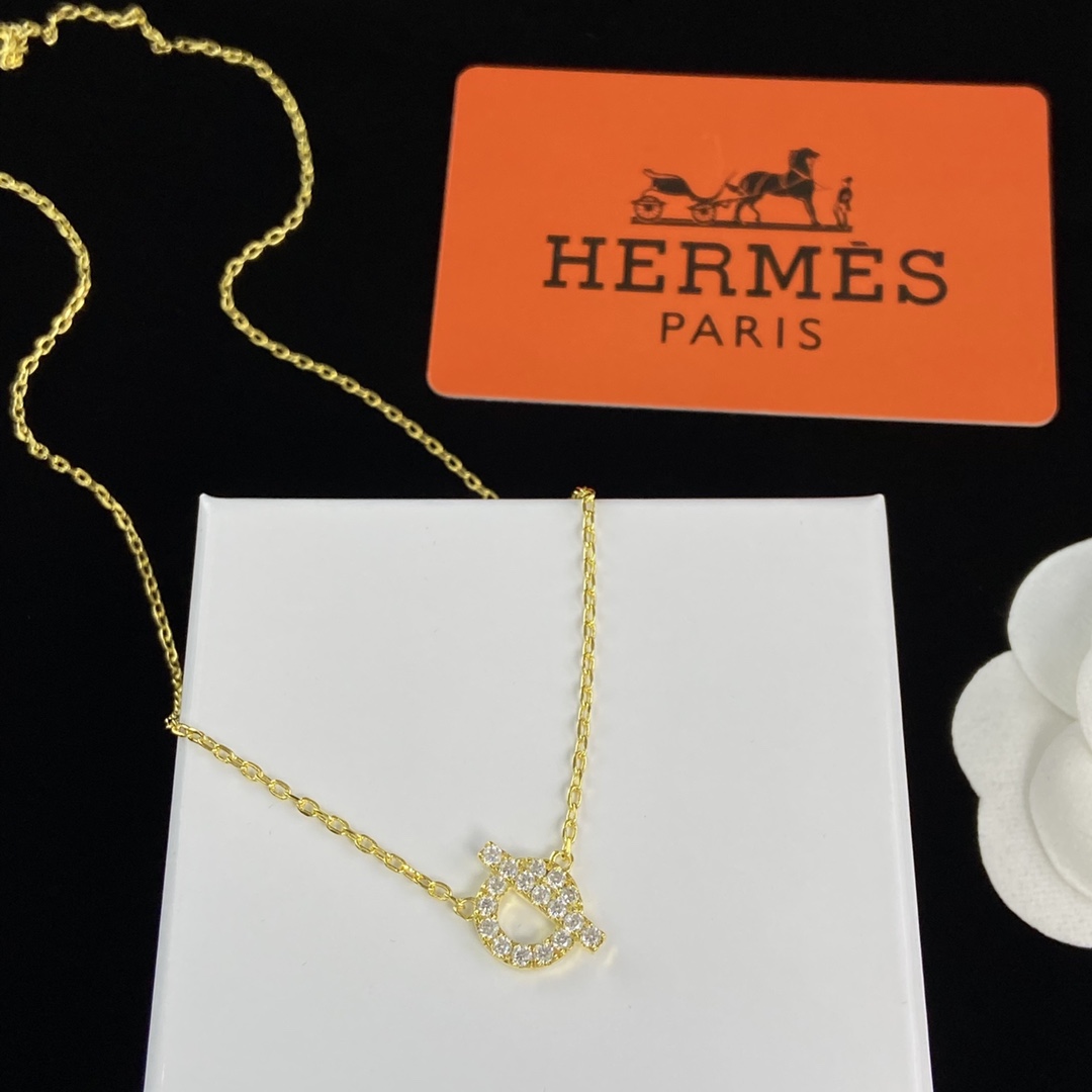 [TOP] HERMES Necklace Earrings Bracelet Ring Set - Gold