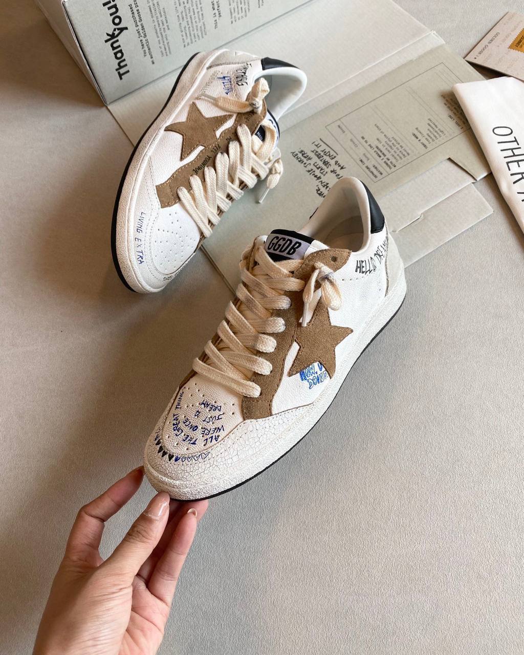 [TOP] GGDB Ball Star Sneakers Suede Star - White, Tobaco and Black