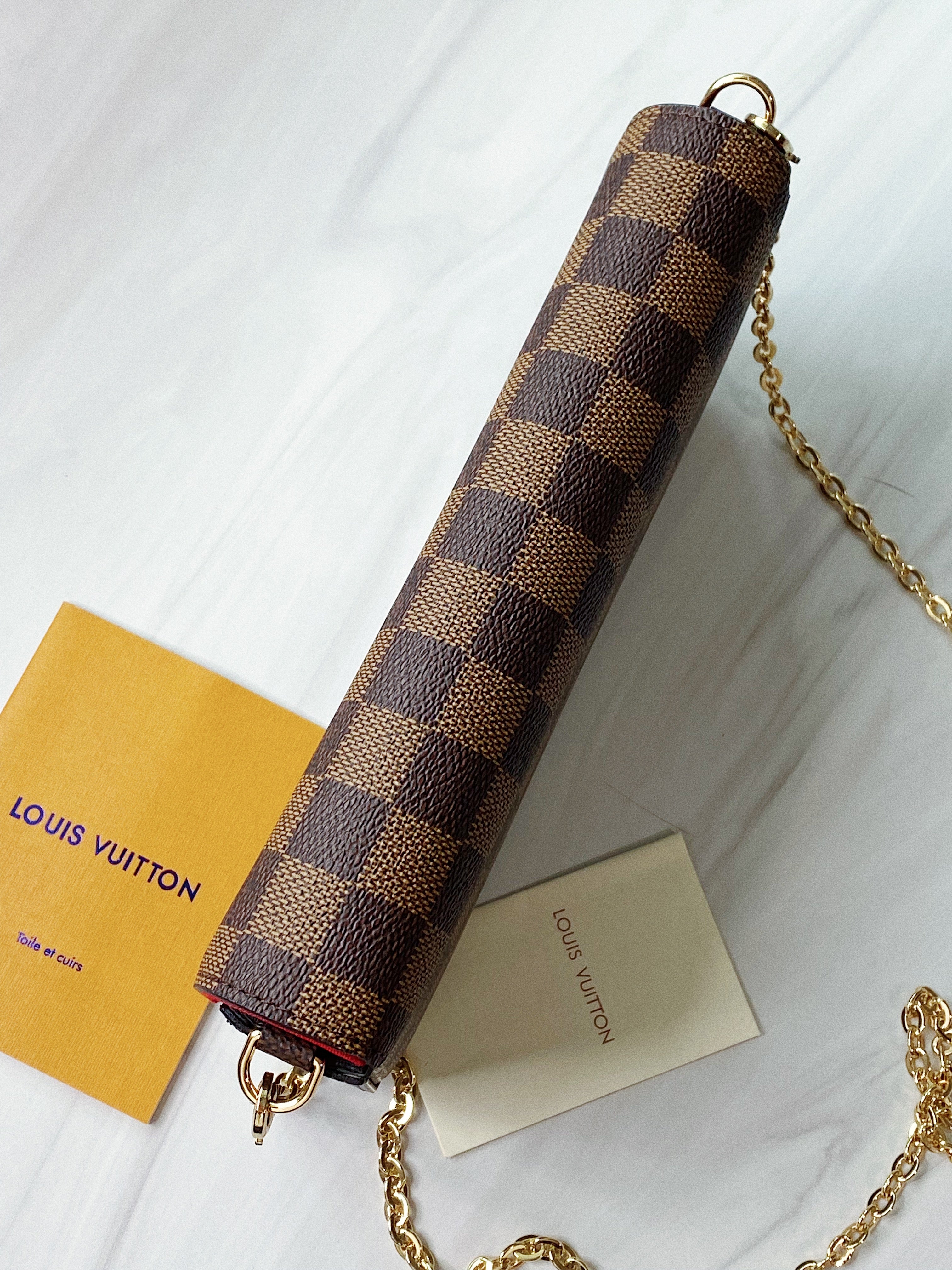 [TOP] Louis Vuitton LV £V Felicie Damier Ebene Bag 21X12X3cm - Red