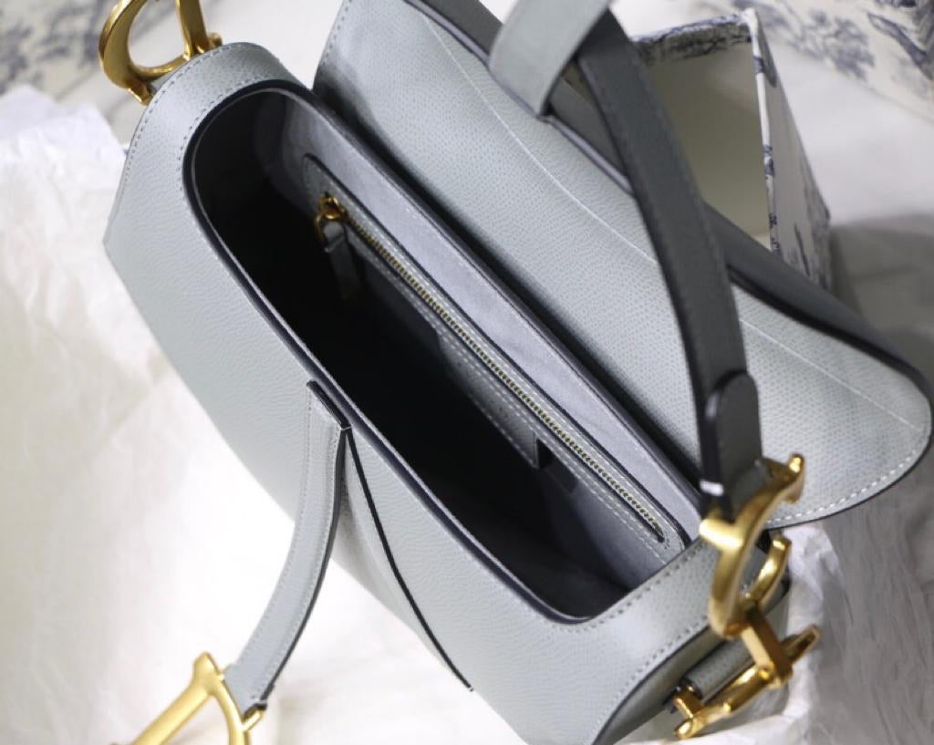 [TOP] Christian Dior Saddle Bag Grained Calfskin Small - GREY