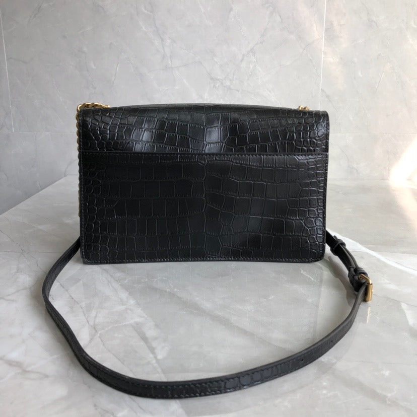 [TOP] Yves Saint Laurent YSL Medium Monogramme Sunset Croc Bag 22x8x16cm - Black