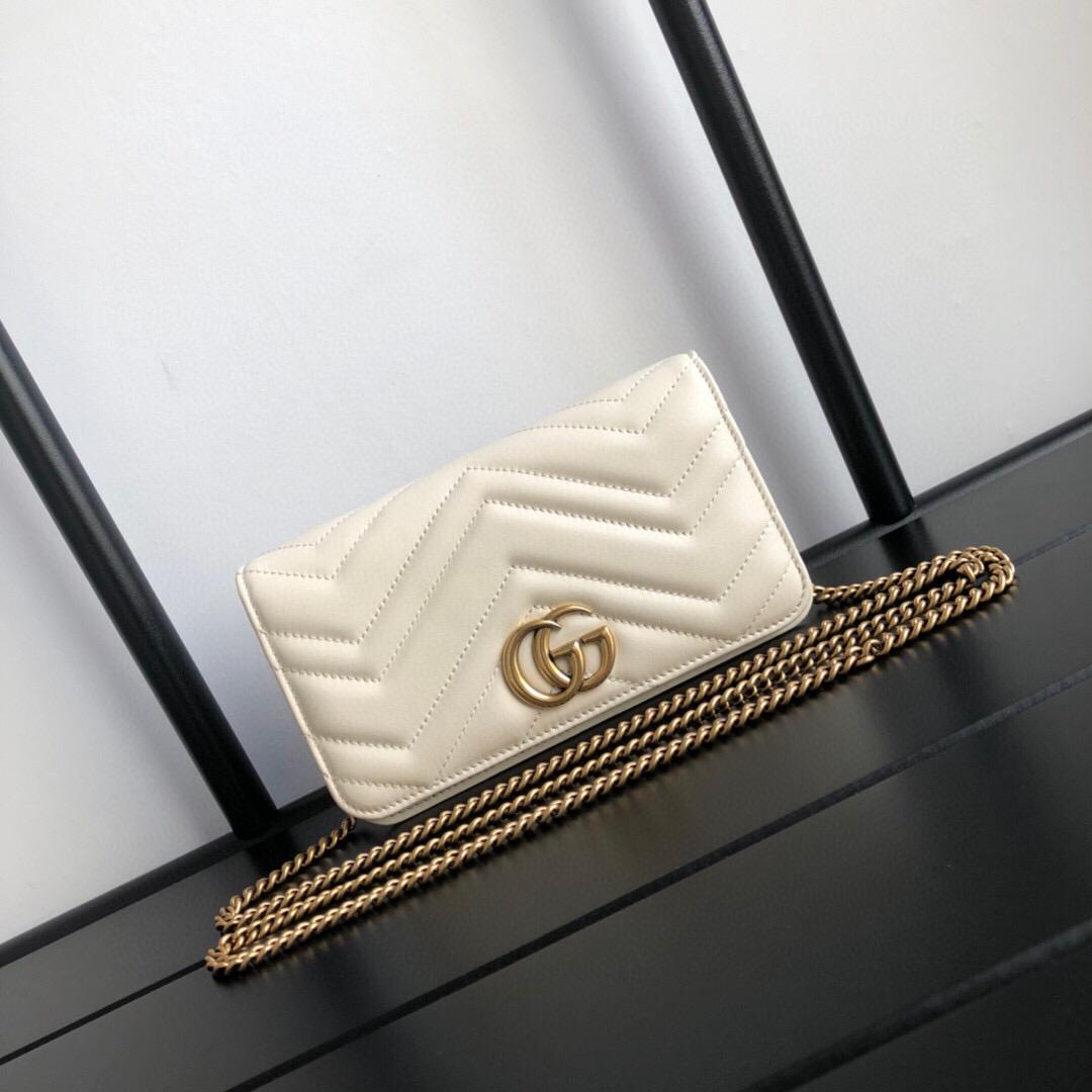 [TOP] GUCCI GG Marmont Shoulder Clutch - White