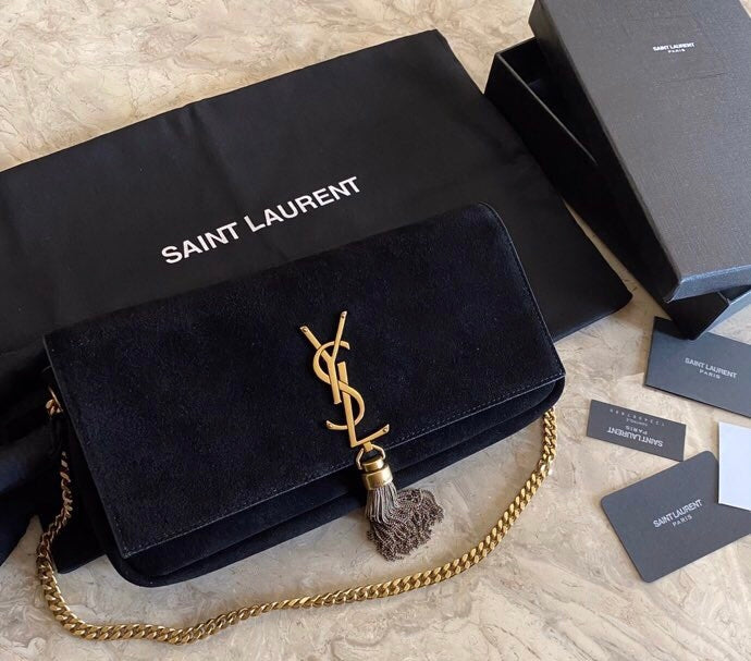 [TOP] Yves Saint Laurent YSL Kate Suede Tassel Medium Bag - Black