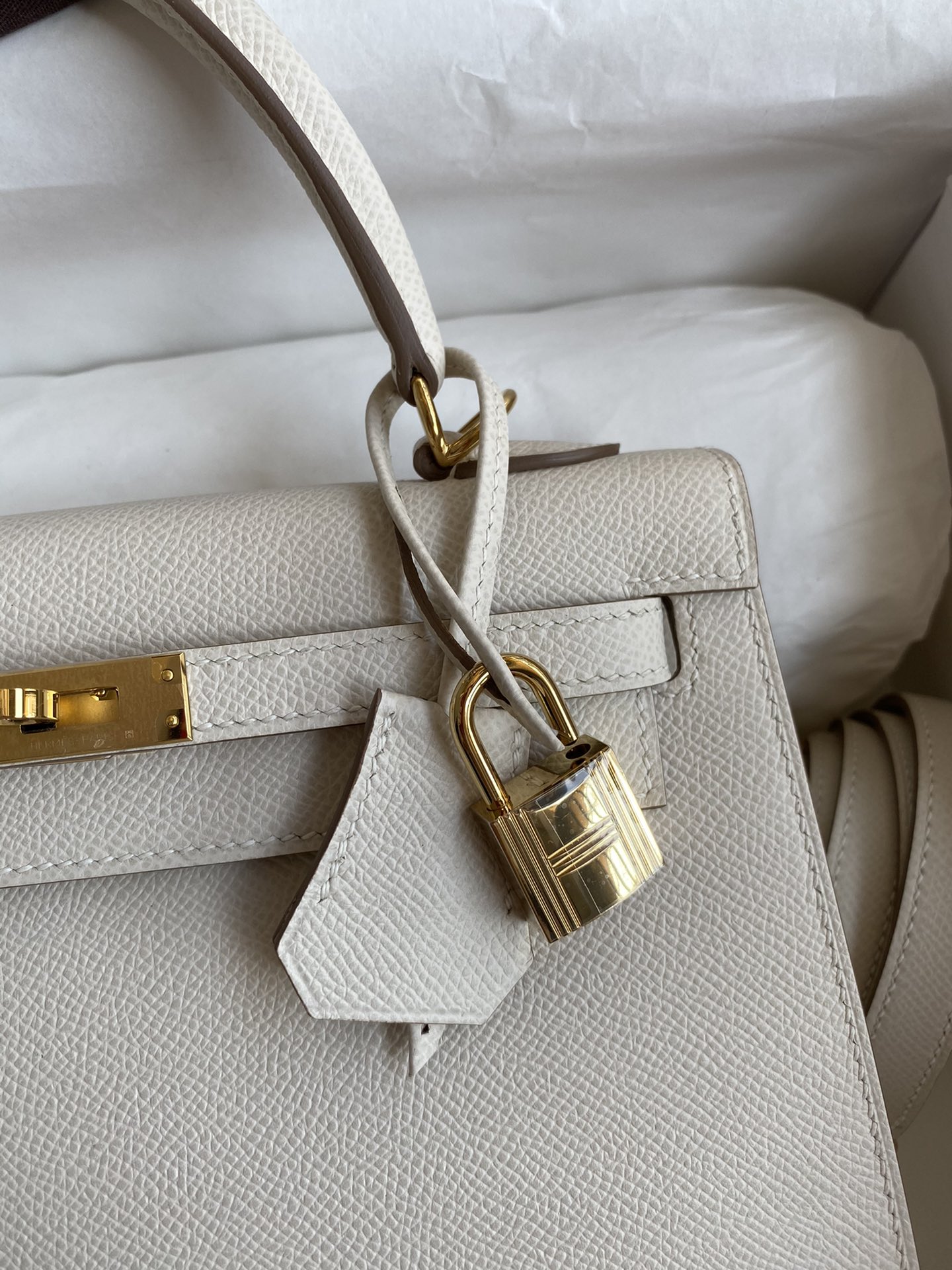 [TOP] HERMES Kelly Epsom Leather 25cm/28cm/32cm - White & GHW