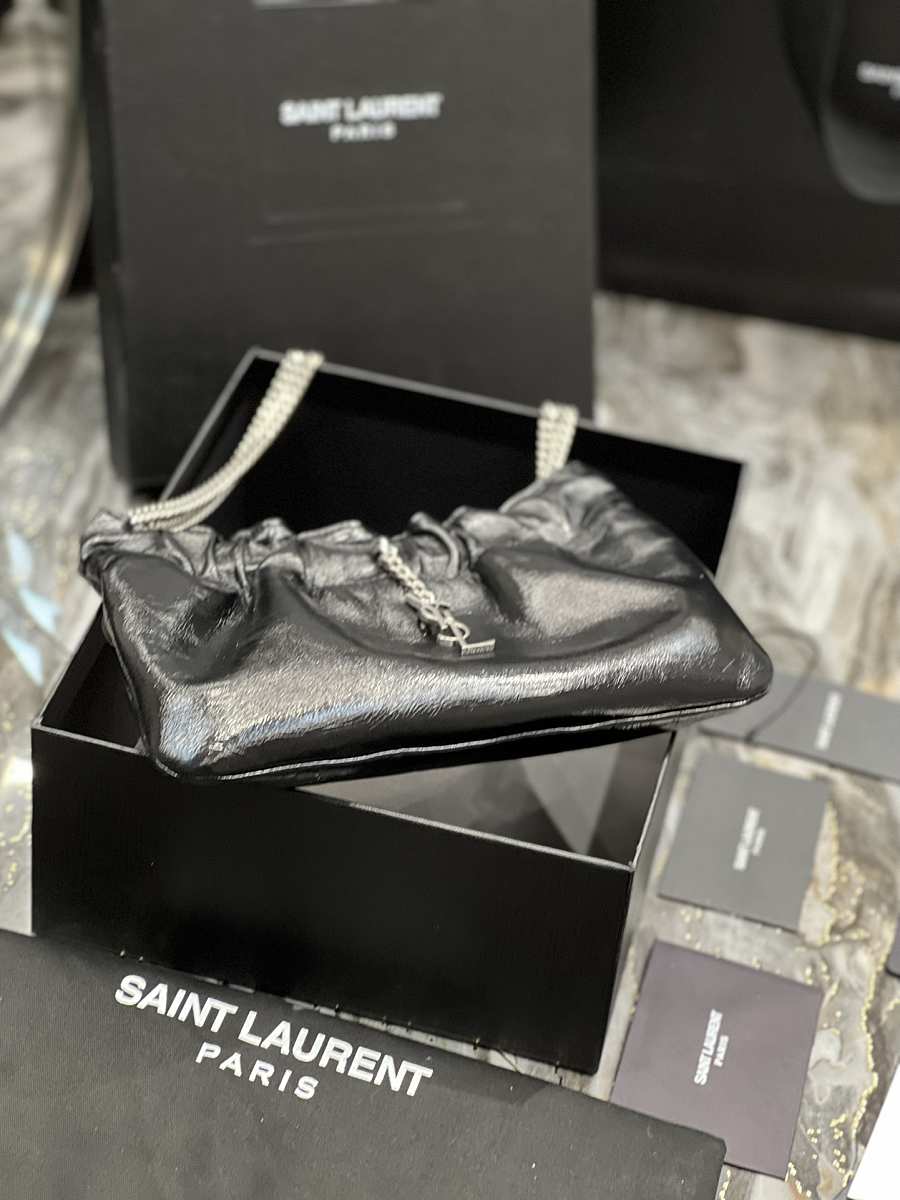 [TOP] Yves Saint Laurent YSL Pacpac Leather Hobo Bag - Black