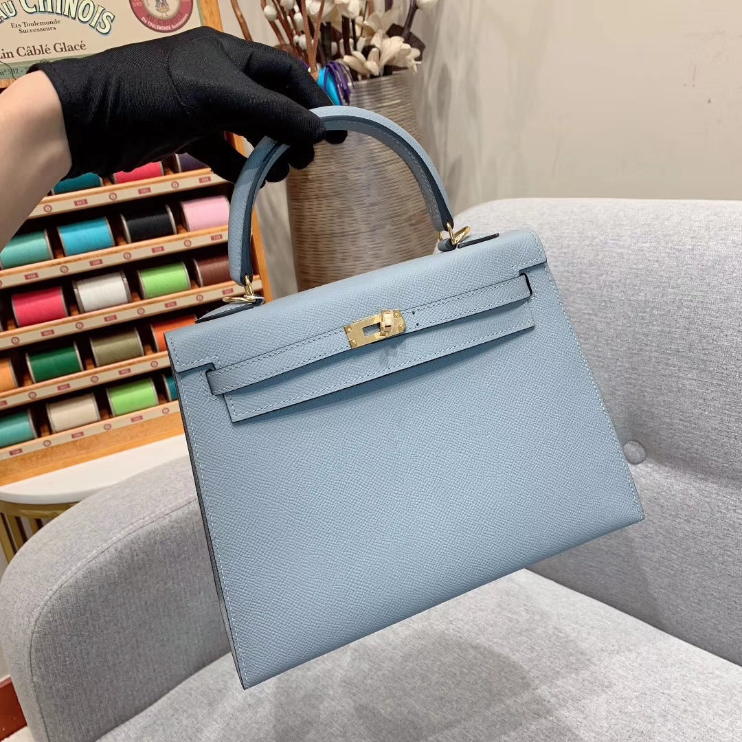 [TOP] HERMES Kelly Epsom Leather 25cm - Blue & GHW