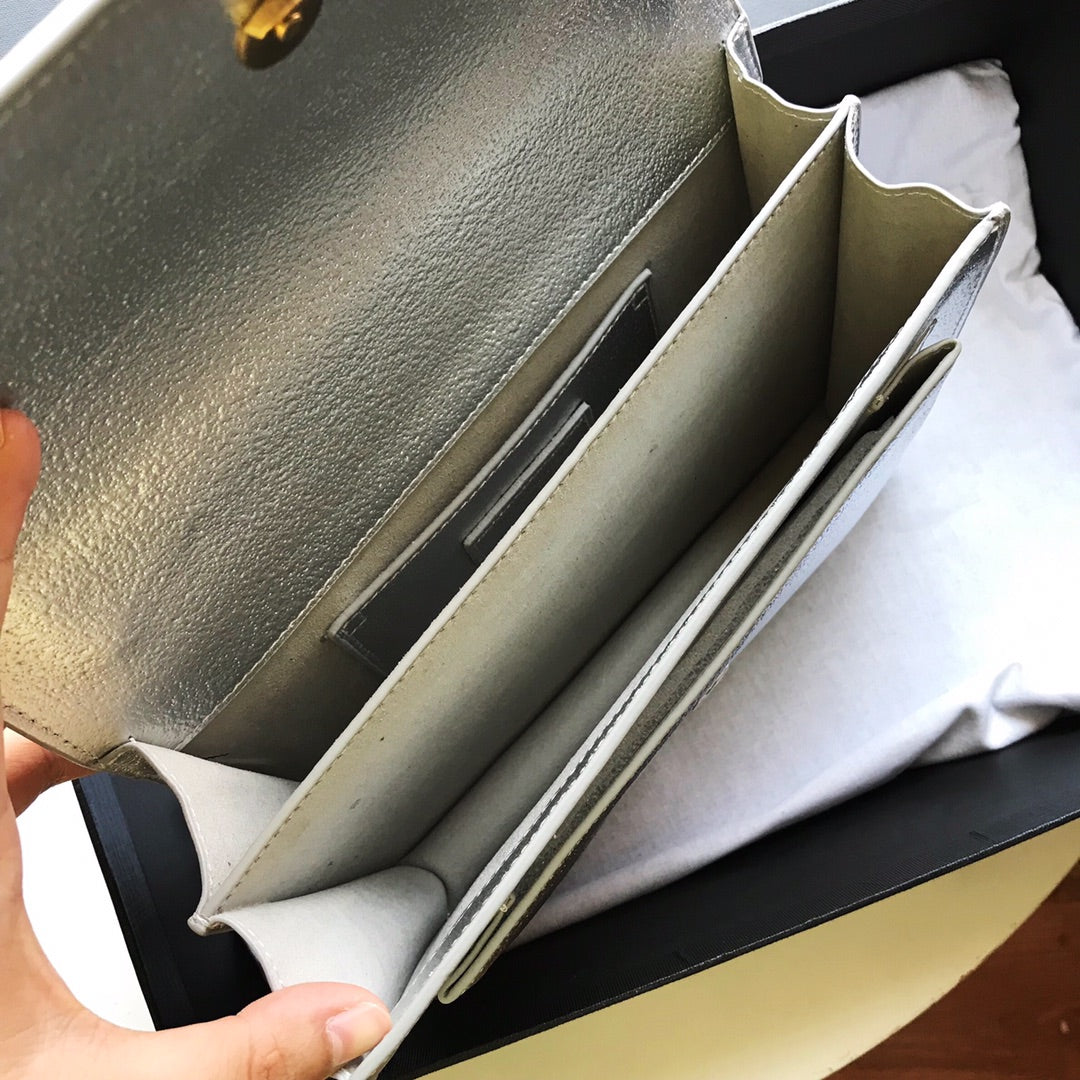 [TOP] Yves Saint Laurent YSL Sunset Metallic Small Bag 22×16×8 cm - Silver