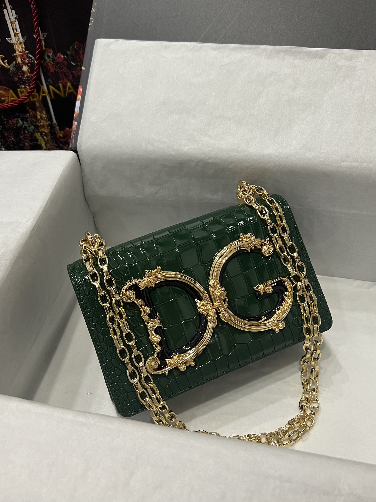 [TOP] Dolce & Gabbana D&G Crocodile-print Calfskin DG Girls Bag 21*4*15 - Green