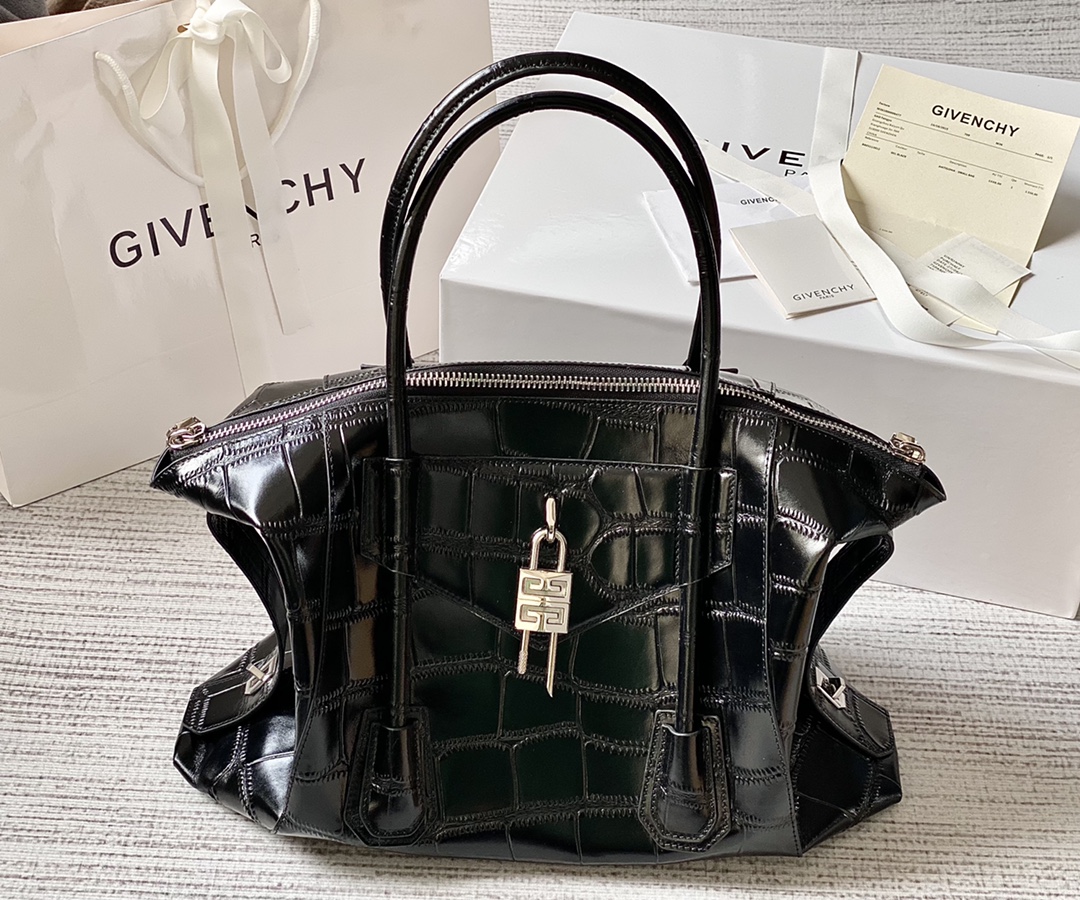 [TOP] GIVENCHY Antigona Lock Leather Handbag 44*34*7 - Black