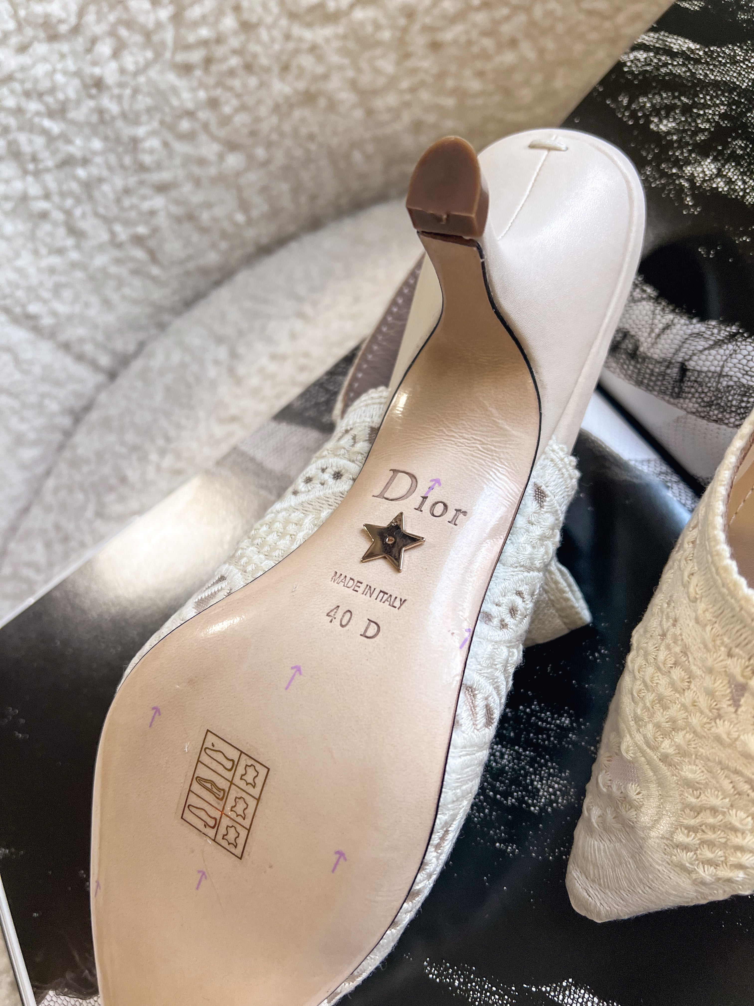 [TOP] Christian Dior Macrame High Heels Lace Shoes 22 - White