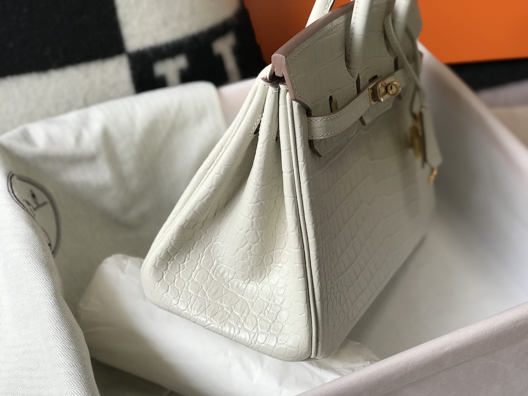 [TOP] HERMES Birkin Crocodile 25CM 30CM- White& GHW