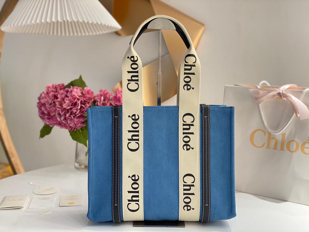 [TOP] Chloe Medium Woody Tote Bag - Denim