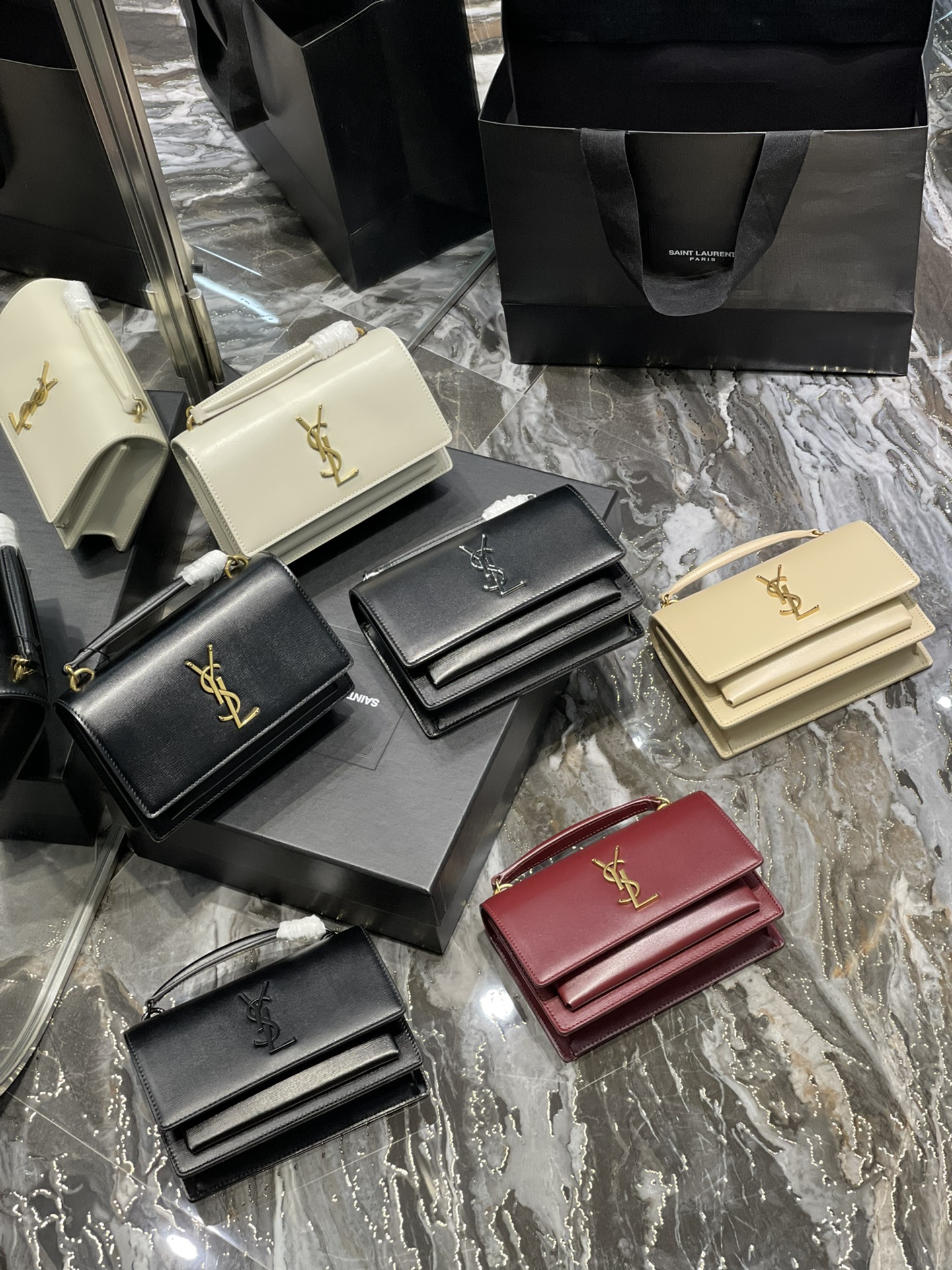 [TOP] Yves Saint Laurent YSL Crocodile Sunset Shoulder Bag -  SHW&GHW - 4 Color