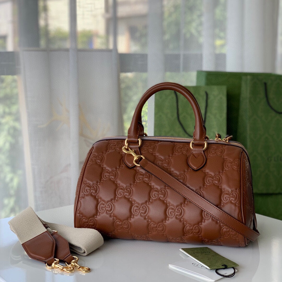 [TOP] GUCCI G*G Matelasse Leather Top Handle Medium Bag - Brown