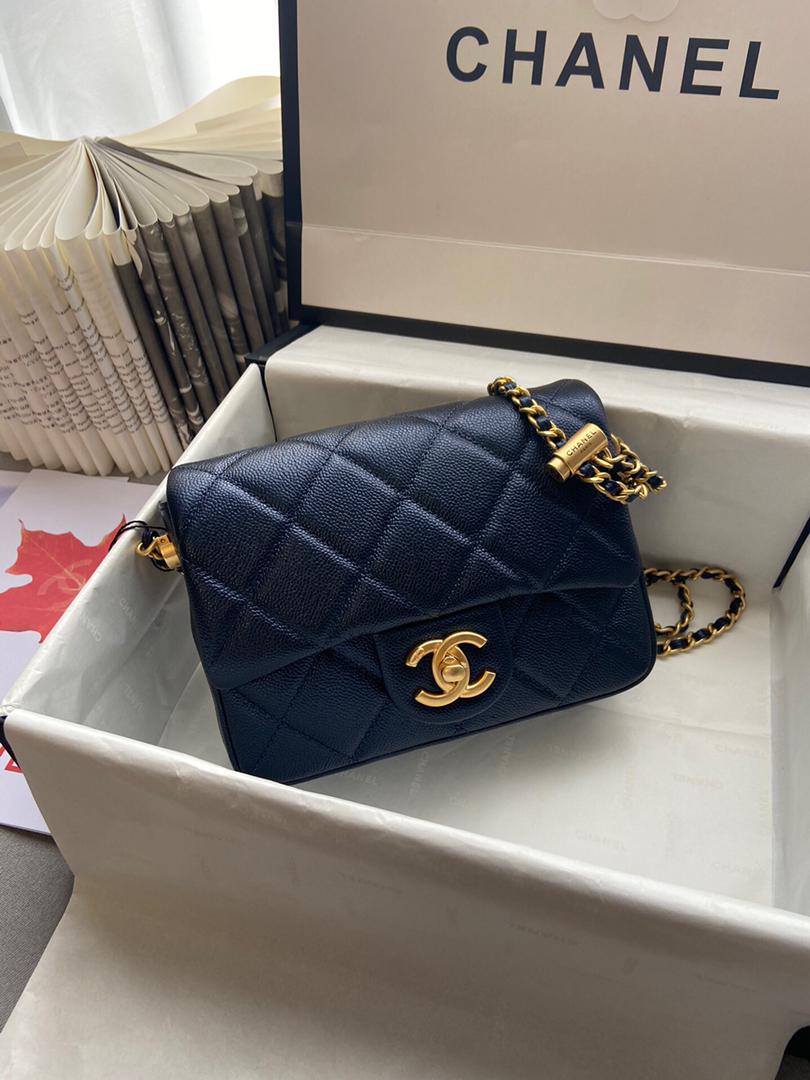 [TOP] CHANEL Flap Bag Mini Square Adjustable Chain SS21 - Black