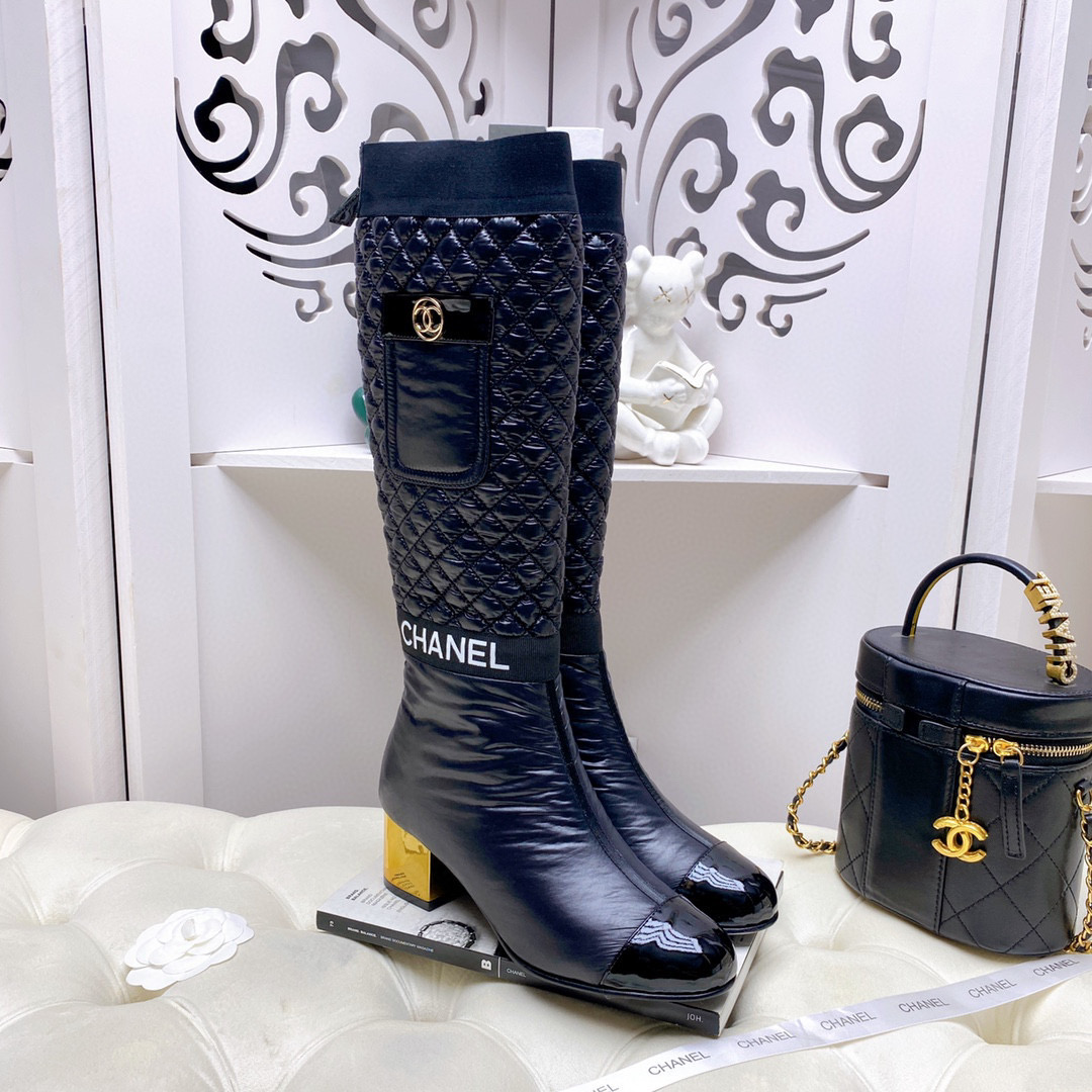 [TOP] CHANEL Lambskin Boots 5cm Heels - white/Black/Beige