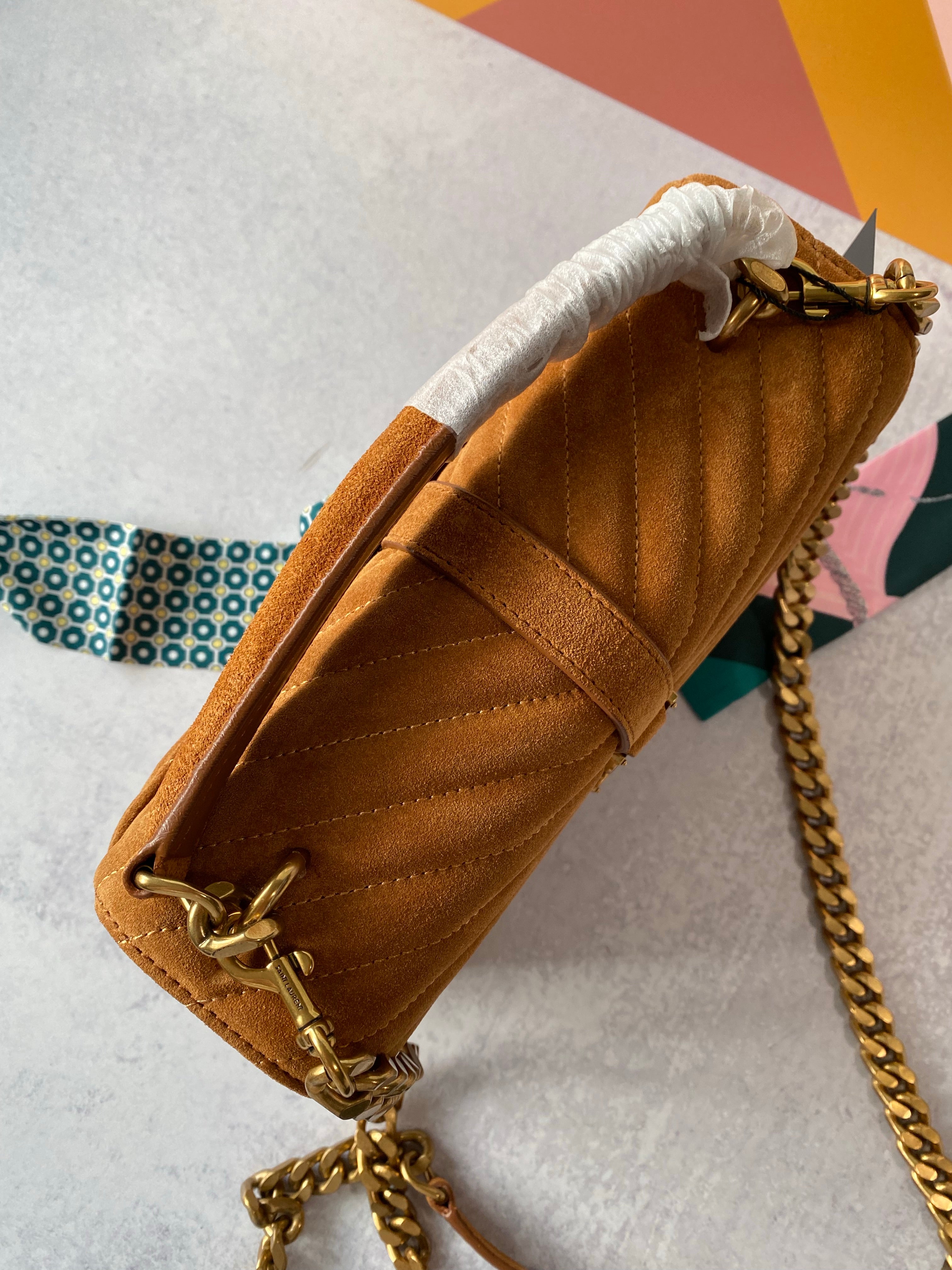 [TOP] Yves Saint Laurent YSL College Suede Small Bag - Brown