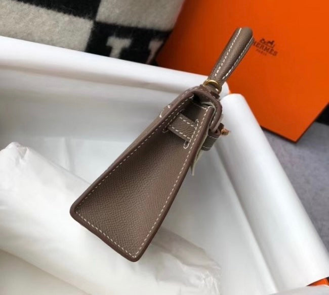 [TOP] HERMES Kelly Mini II Epsom Leather 19cm - Dark Grey
