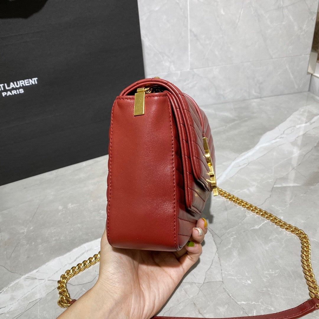 [TOP] Yves Saint Laurent YSL Metelasse Chevron Monogram Small Sulpice Bag - Red w GHW