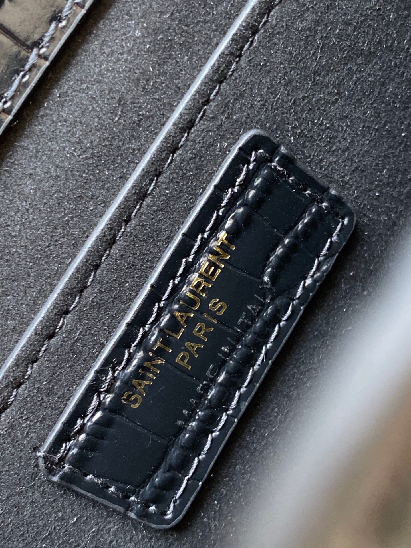 [TOP] Yves Saint Laurent YSL Small Monogram Sunset Croc Embossed Leather Bag - Black w GHW