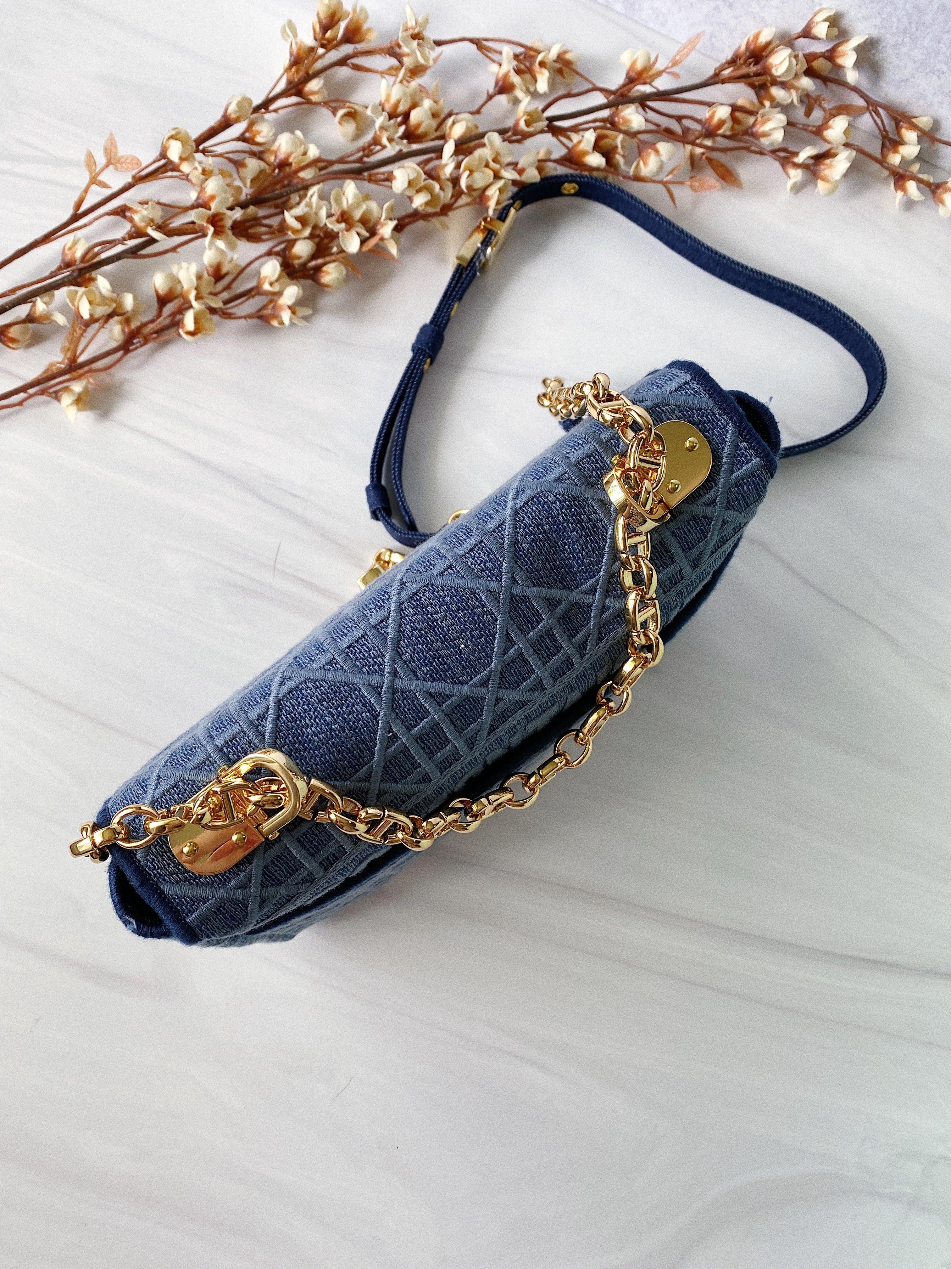 [TOP] Christian Dior Caro Bag Small - Blue Denim