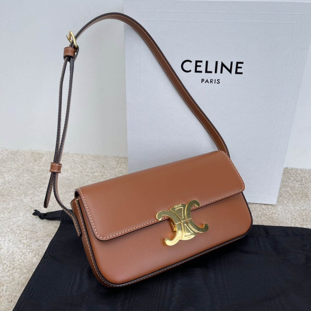 [TOP] CELINE Triomphe Shoulder Bag - Brown